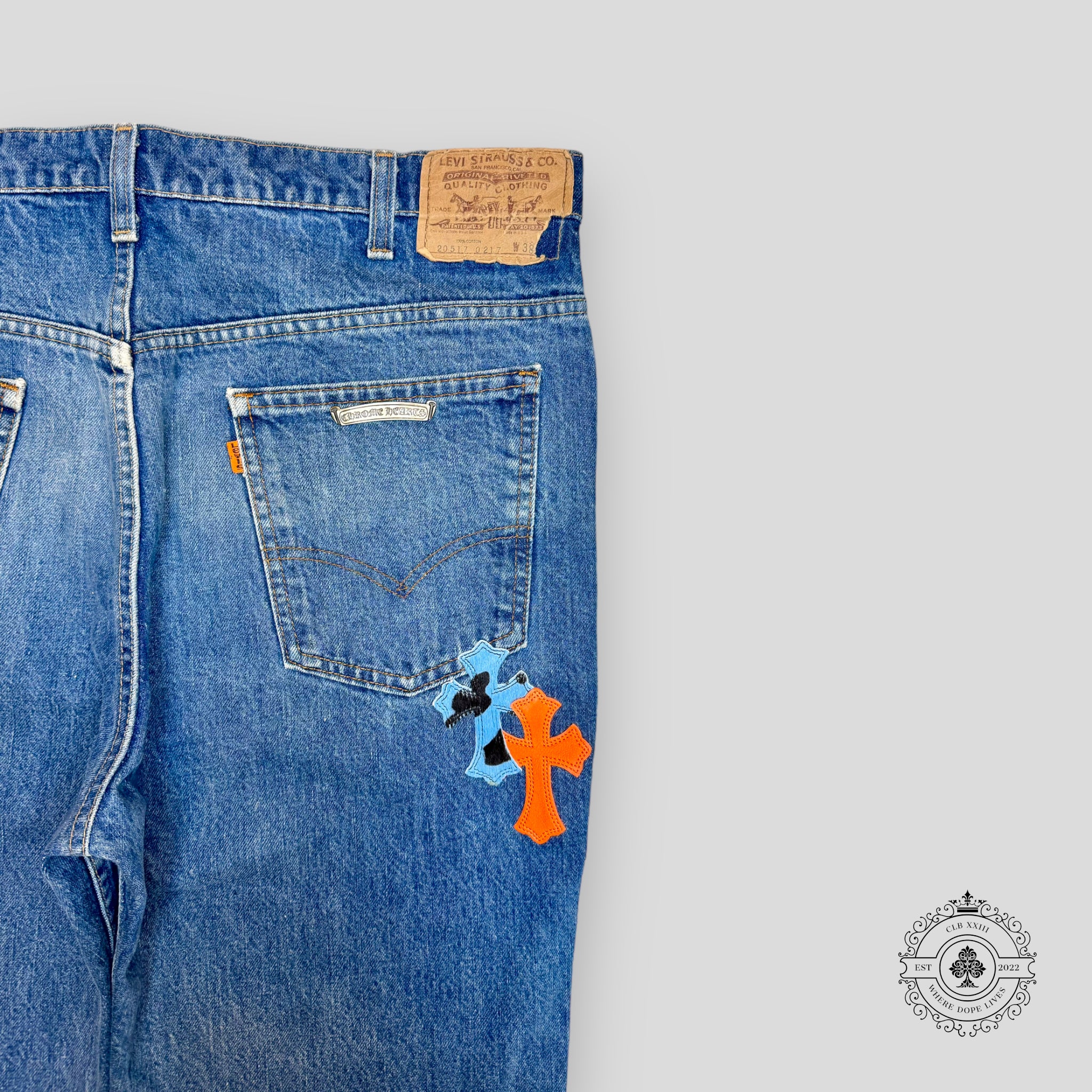 Chrome Hearts St Barth Jeans in Orange / Blue