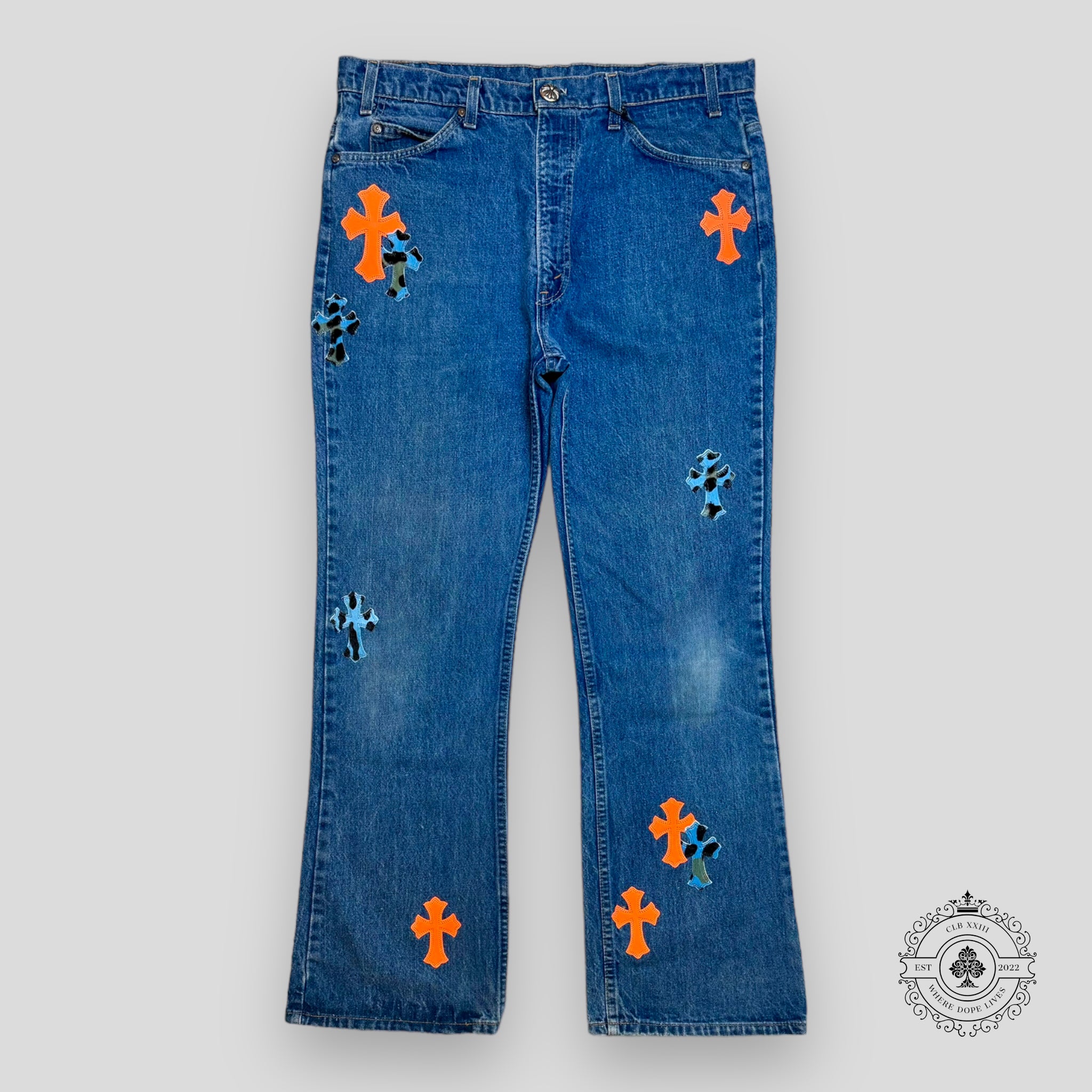 Chrome Hearts St Barth Jeans in Orange / Blue