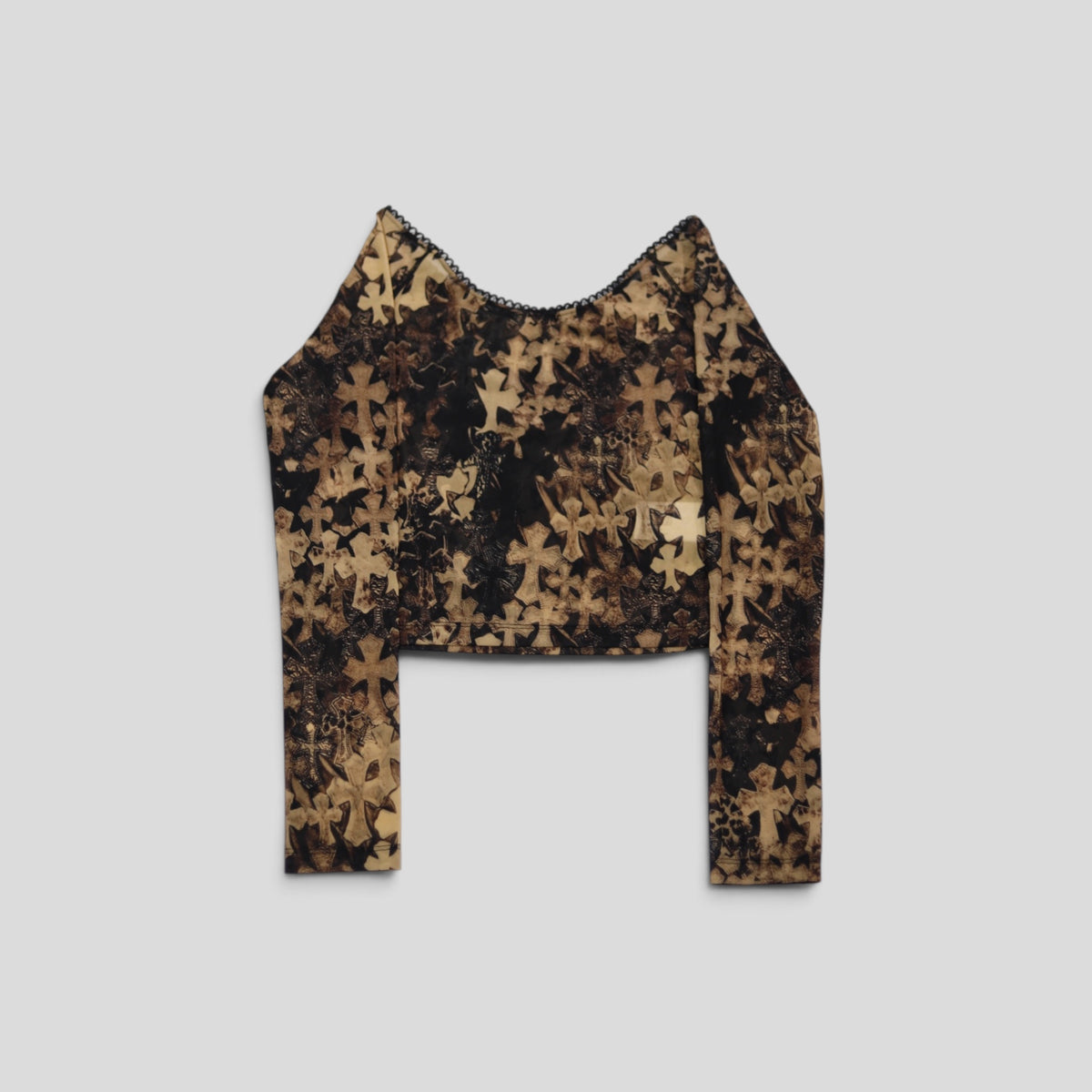 Chrome Hearts Women's Cross Print Sheer Crop Top in Tan