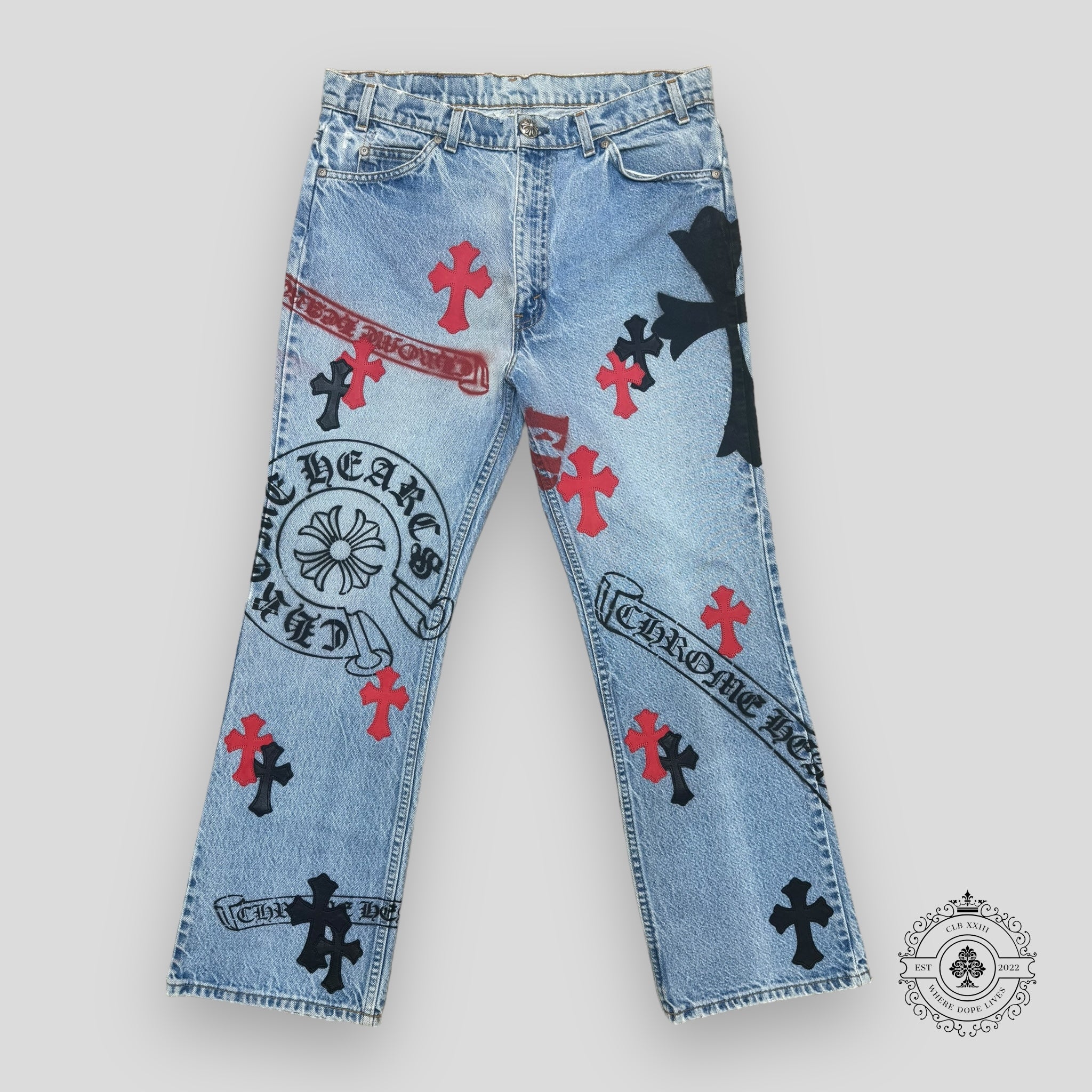 Chrome Hearts Stencil Red / Black Cross Patch Jeans