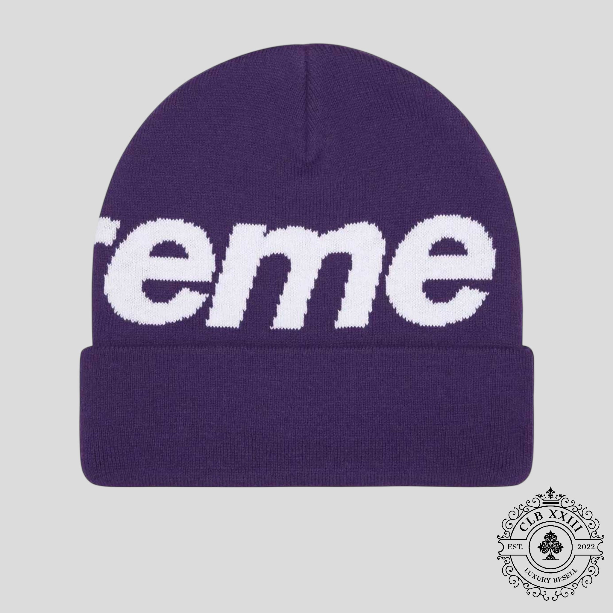Supreme Big Logo Beanie (FW25) in Dark Violet
