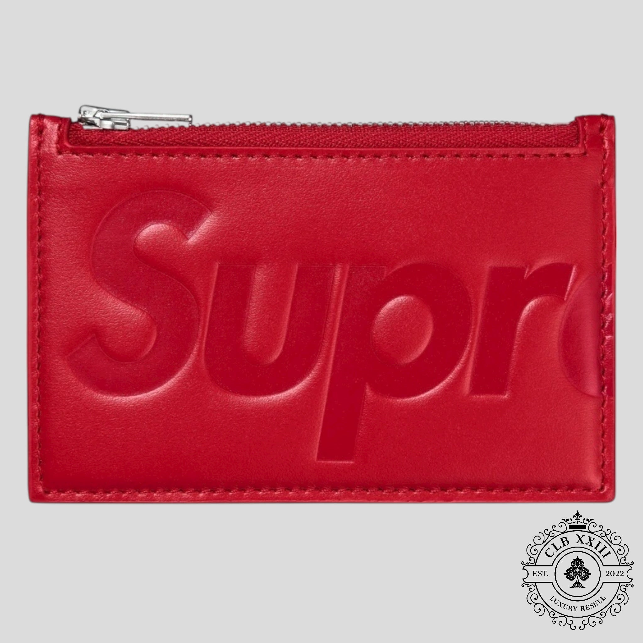 Supreme Leather Zip UP Card Holder in Red