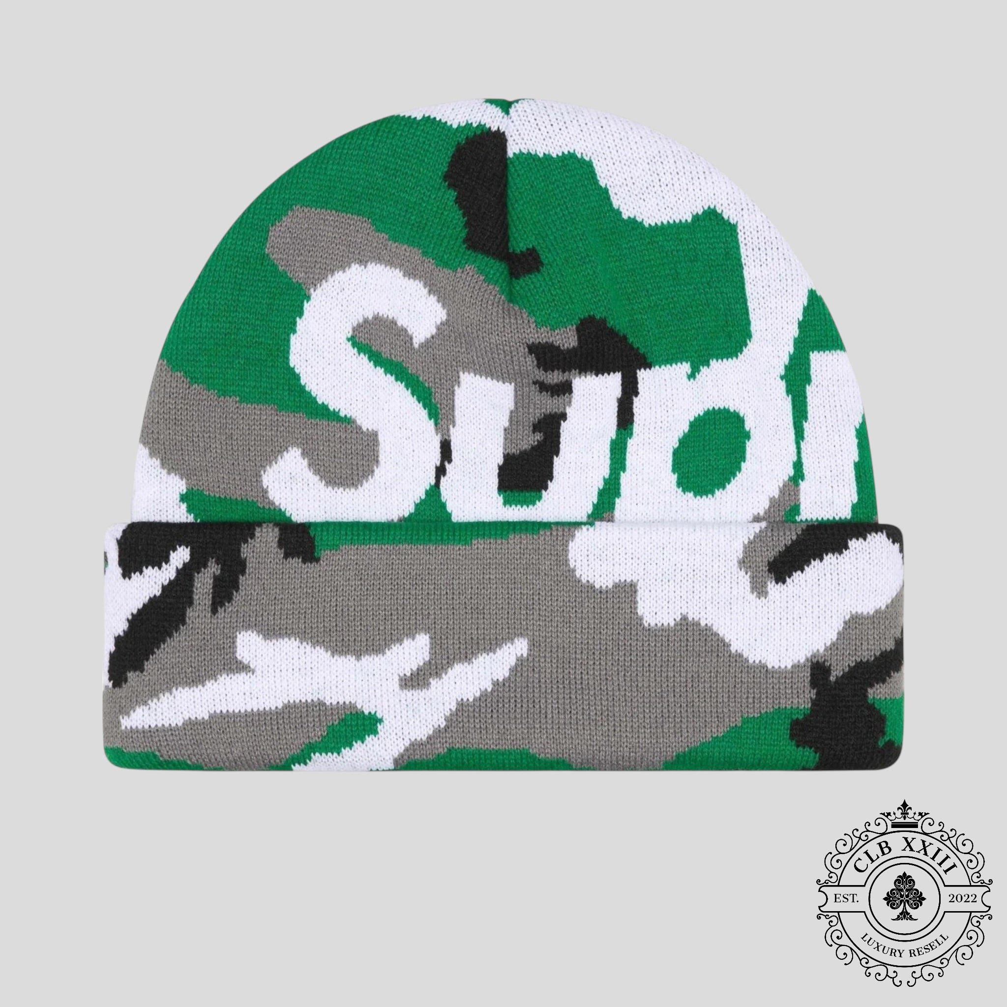Supreme Camo Big Logo Beanie Green Camo