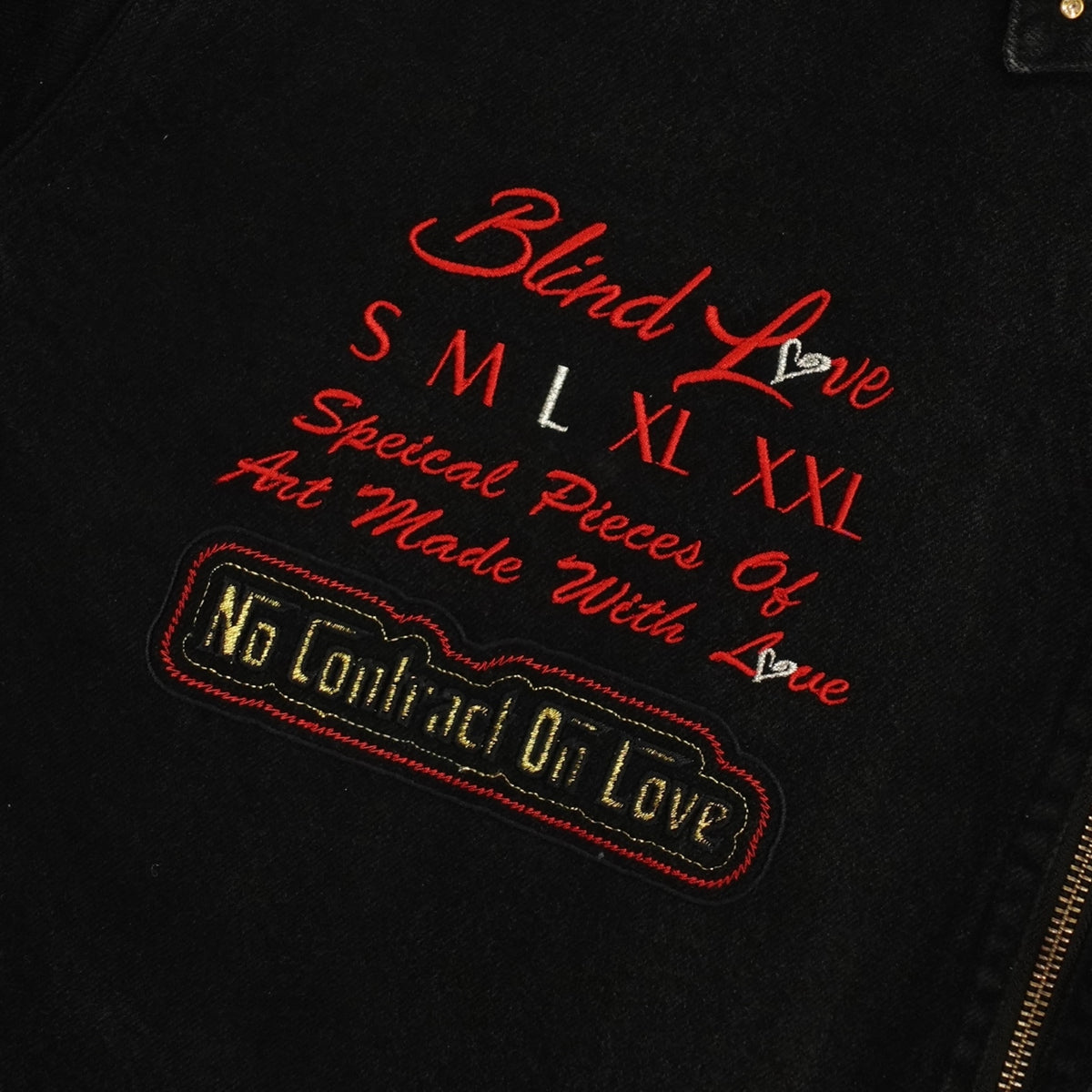 Blind Love Studded Embroidery Mary Trucker Jacket in Black