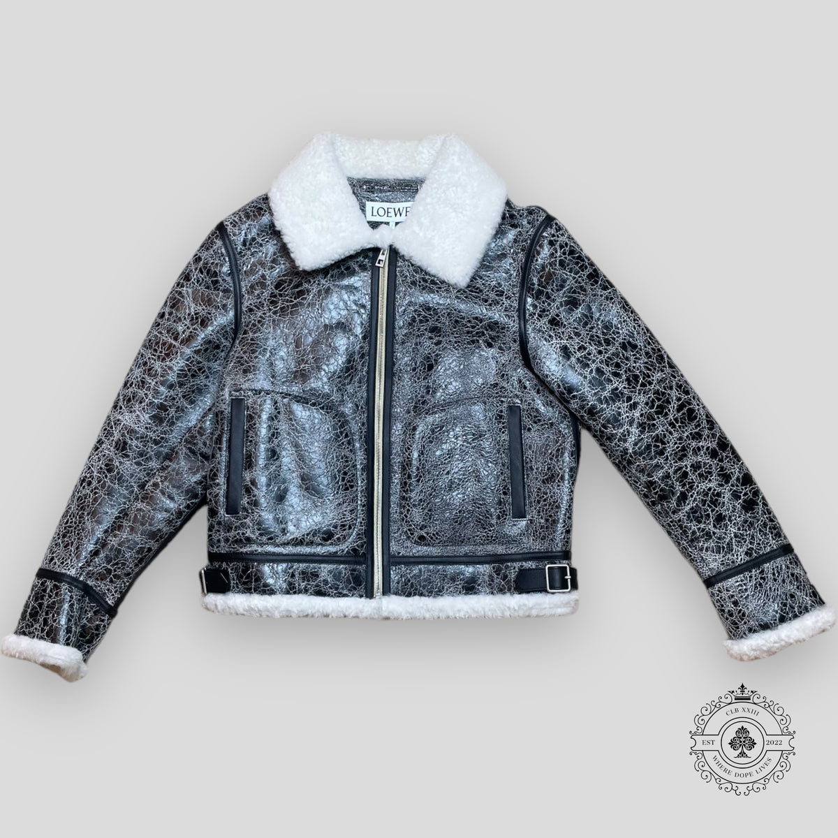 Loewe Leather Printed Fur Jacket