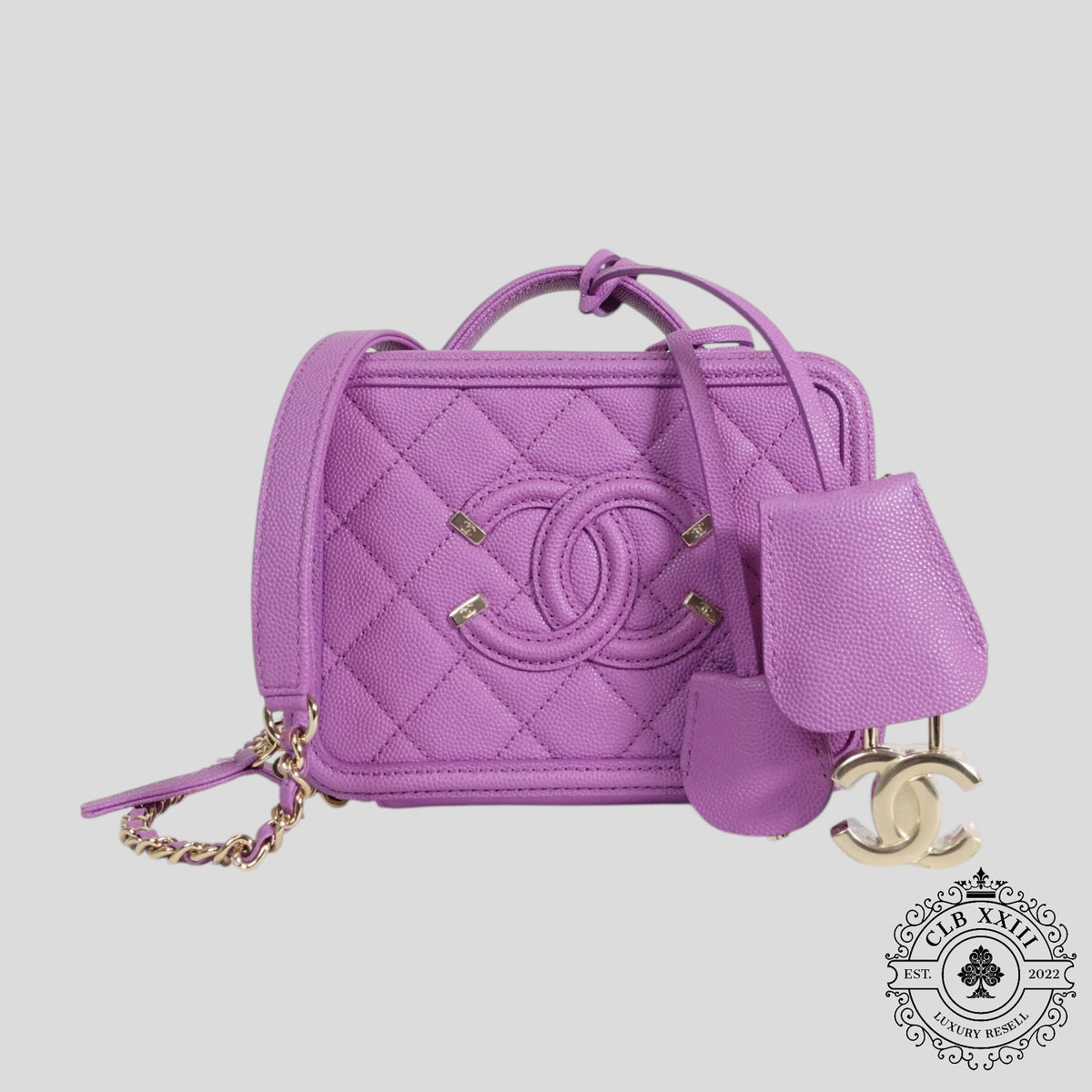 Chanel Caviar Quilted Medium CC Filigree Vanity Case in Purple