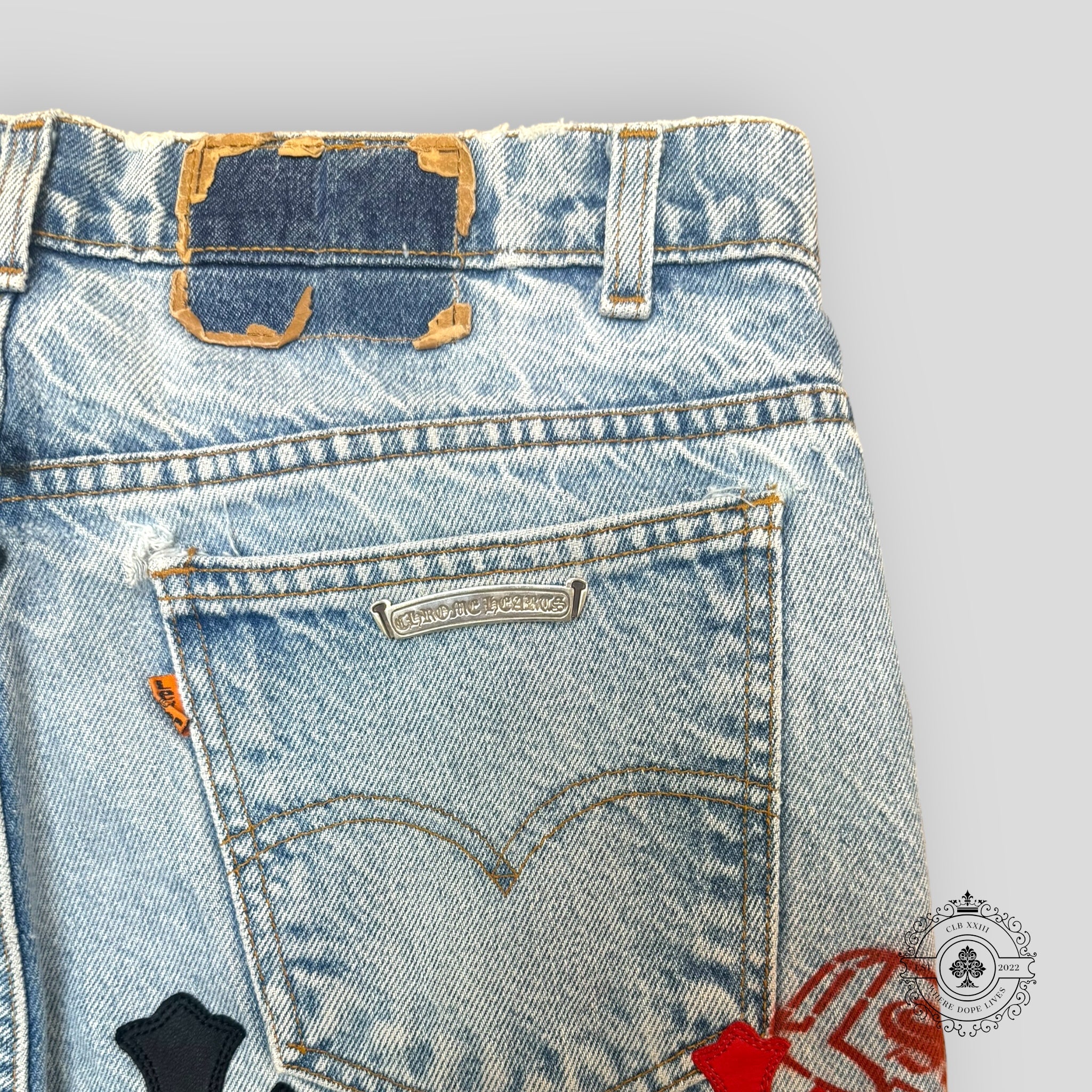 Chrome Hearts Stencil Red / Black Cross Patch Jeans