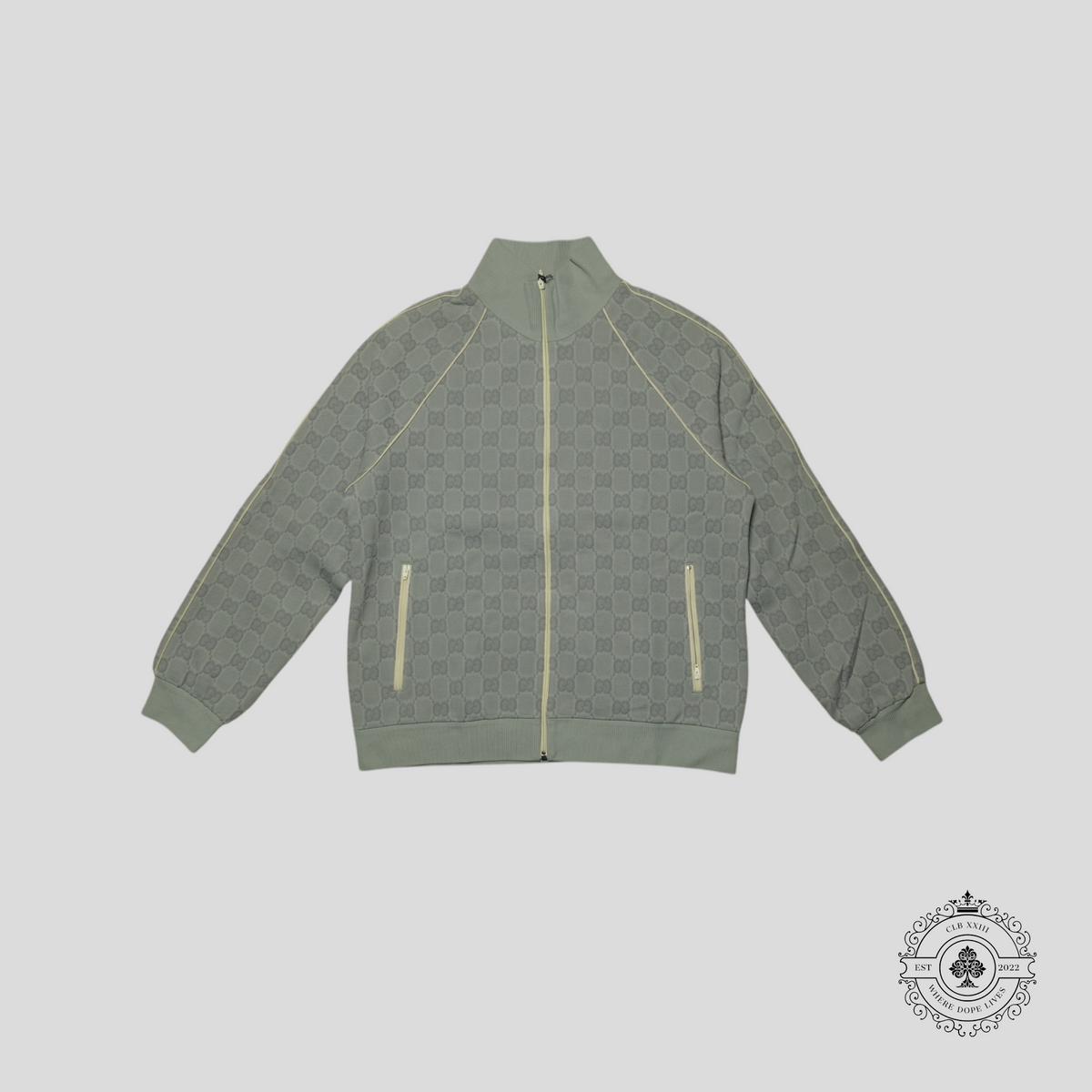 Gucci Tonal Jacquard Full Zip Jacket in Light Grey