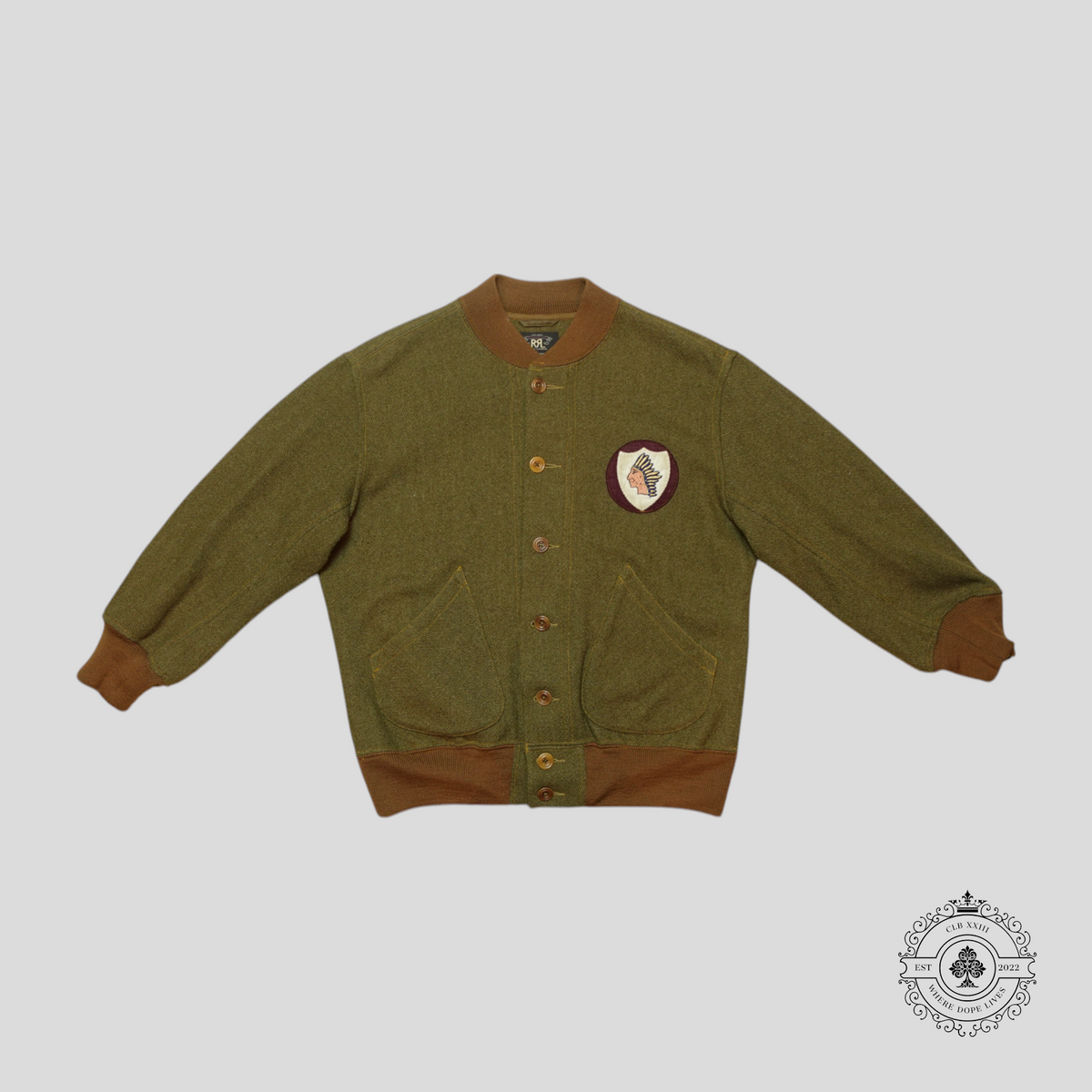 RRL Shield Patch Wool Jacket in Brown