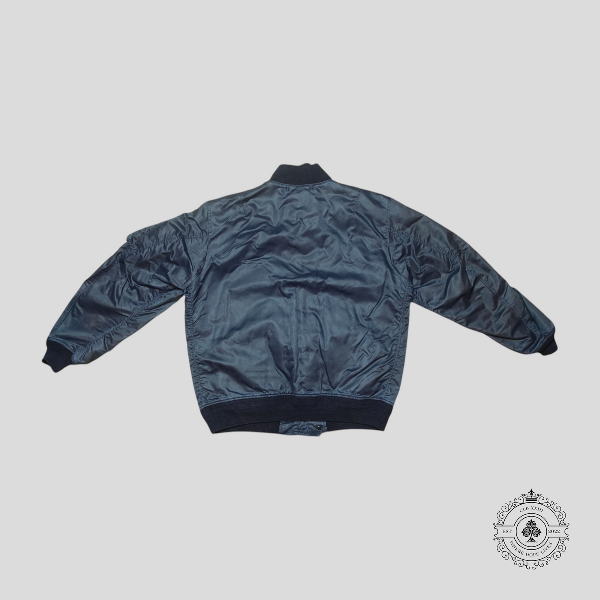 RRL Playing Card Patch Nylon Bomber Jacket in Navy/Orange