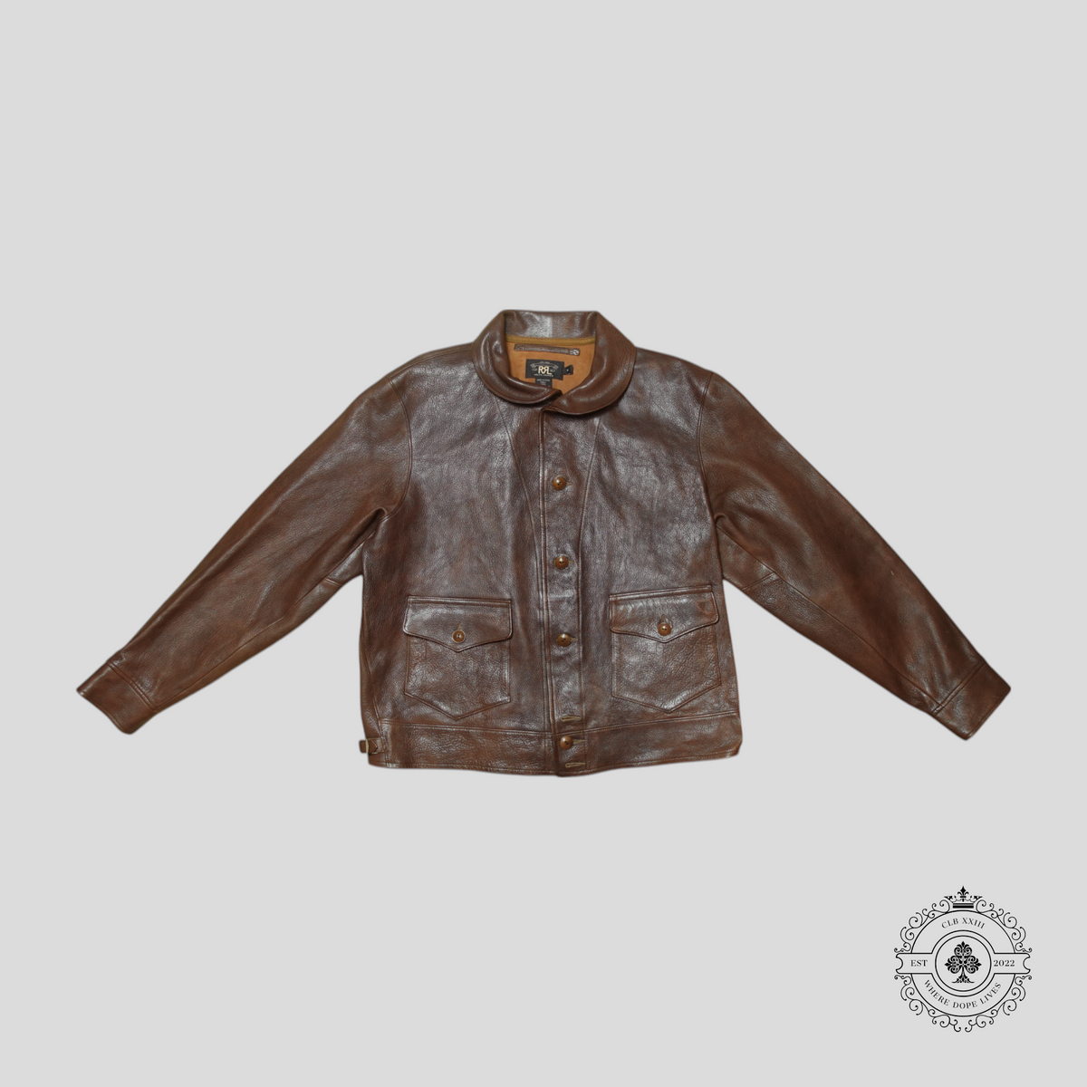 RRL Goat Leather Cossack Jacket in Dark Brown
