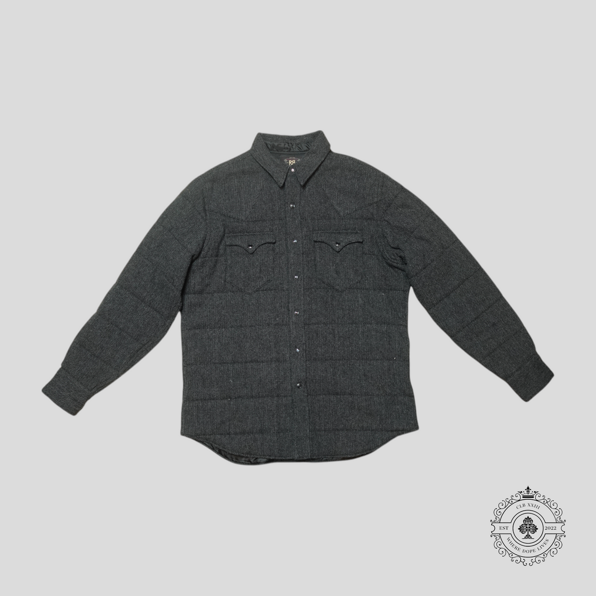 RRL Padded Tweed Wool Shirt Jacket in Navy