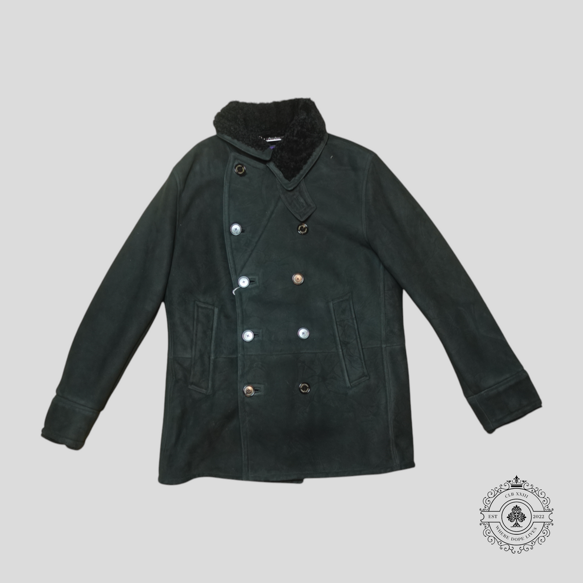 Ralph Lauren Purple Label Shearling Peacoat in Black