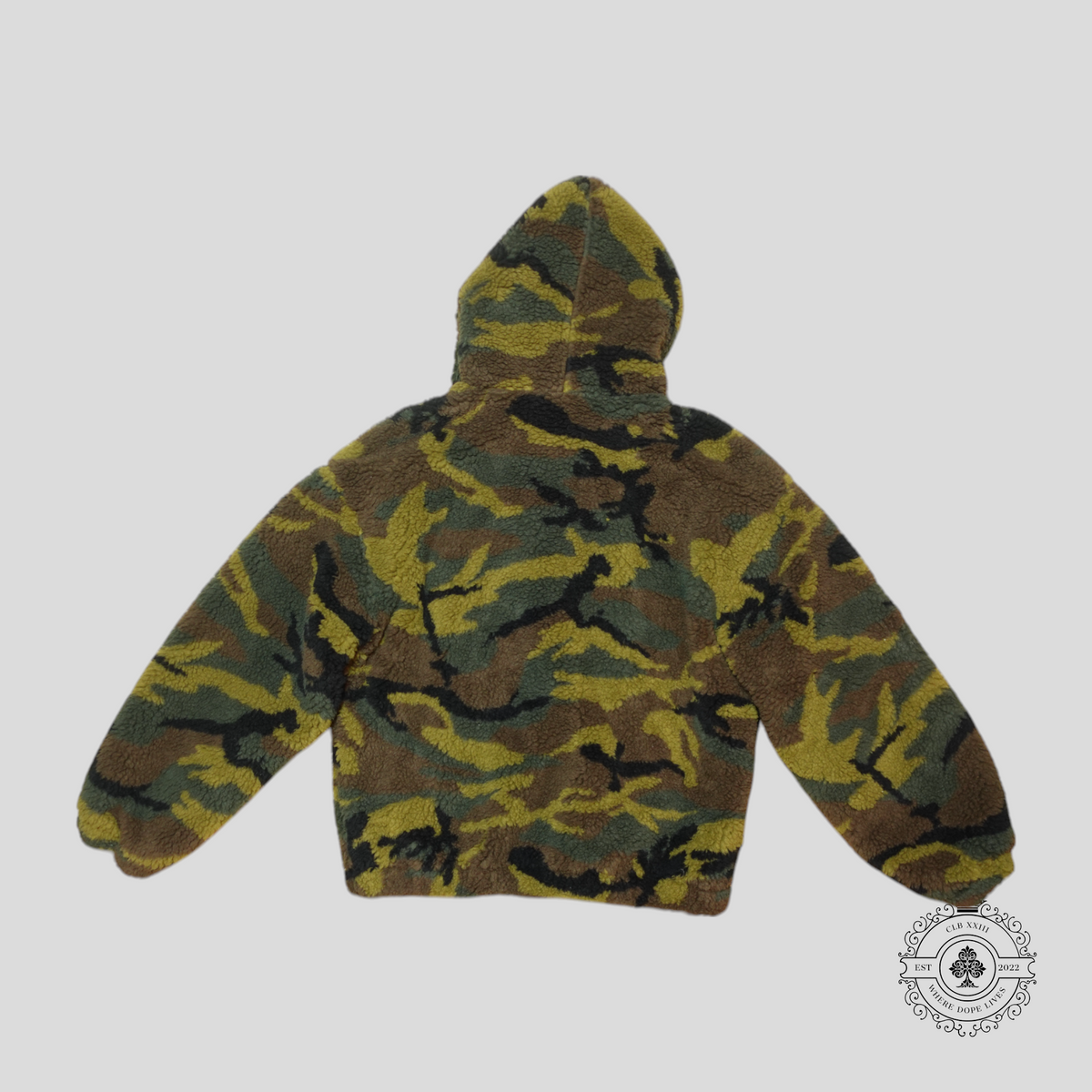 Celine Zip Up Hooded Fleece Jacket in Camo/Orange