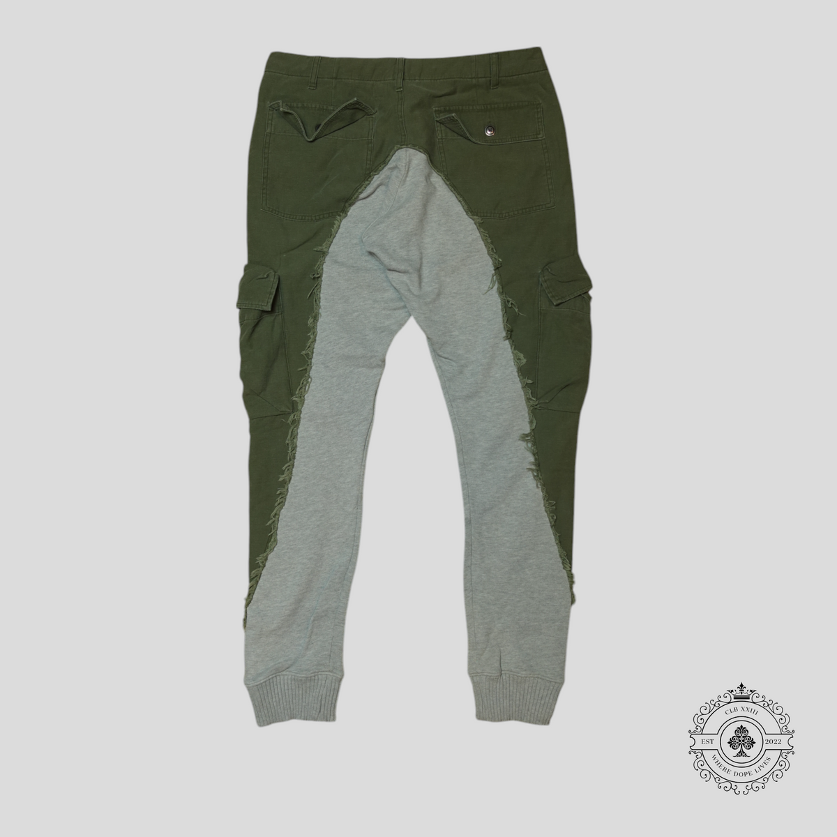 Greg Lauren Army Baker Cargo Fleece Lounge Pants in Green/Grey