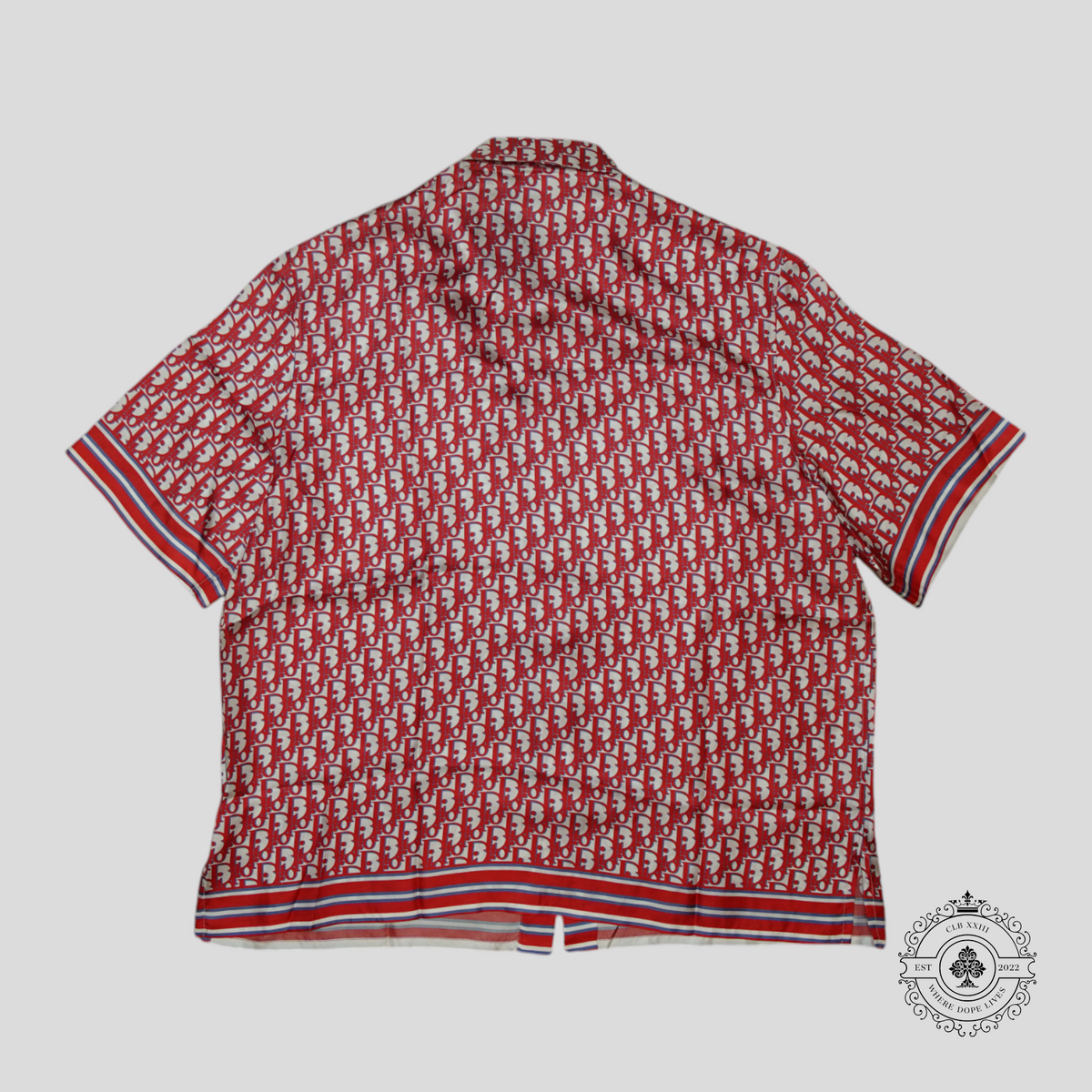 Dior Oblique Button Up Silk Shirt in Red/White