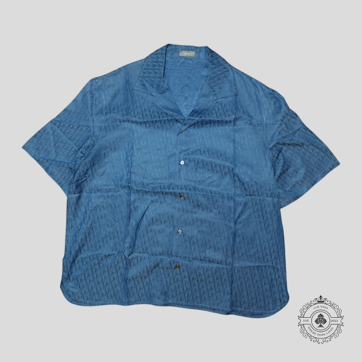 Dior Oblique Jacquard Button Up Silk Blend Shirt in Blue