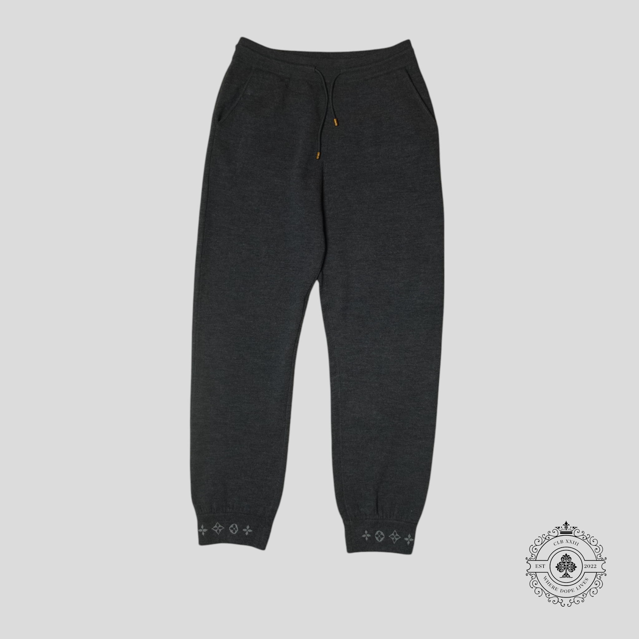 Louis Vuitton Monogram Ankle Cuff Wool Track Pants in Grey