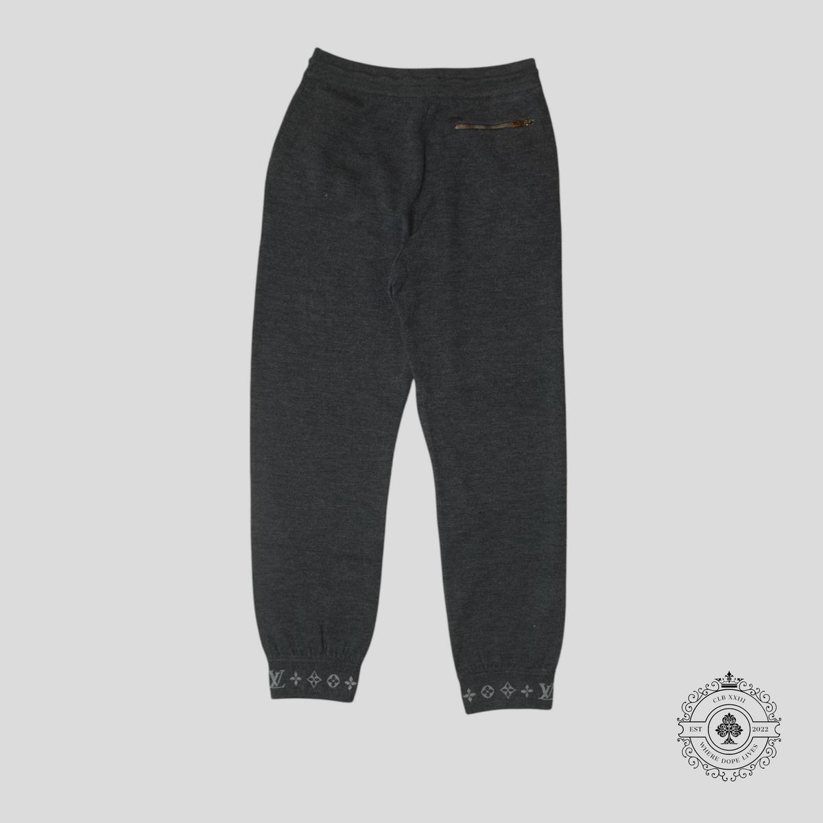 Louis Vuitton Monogram Ankle Cuff Wool Track Pants in Grey