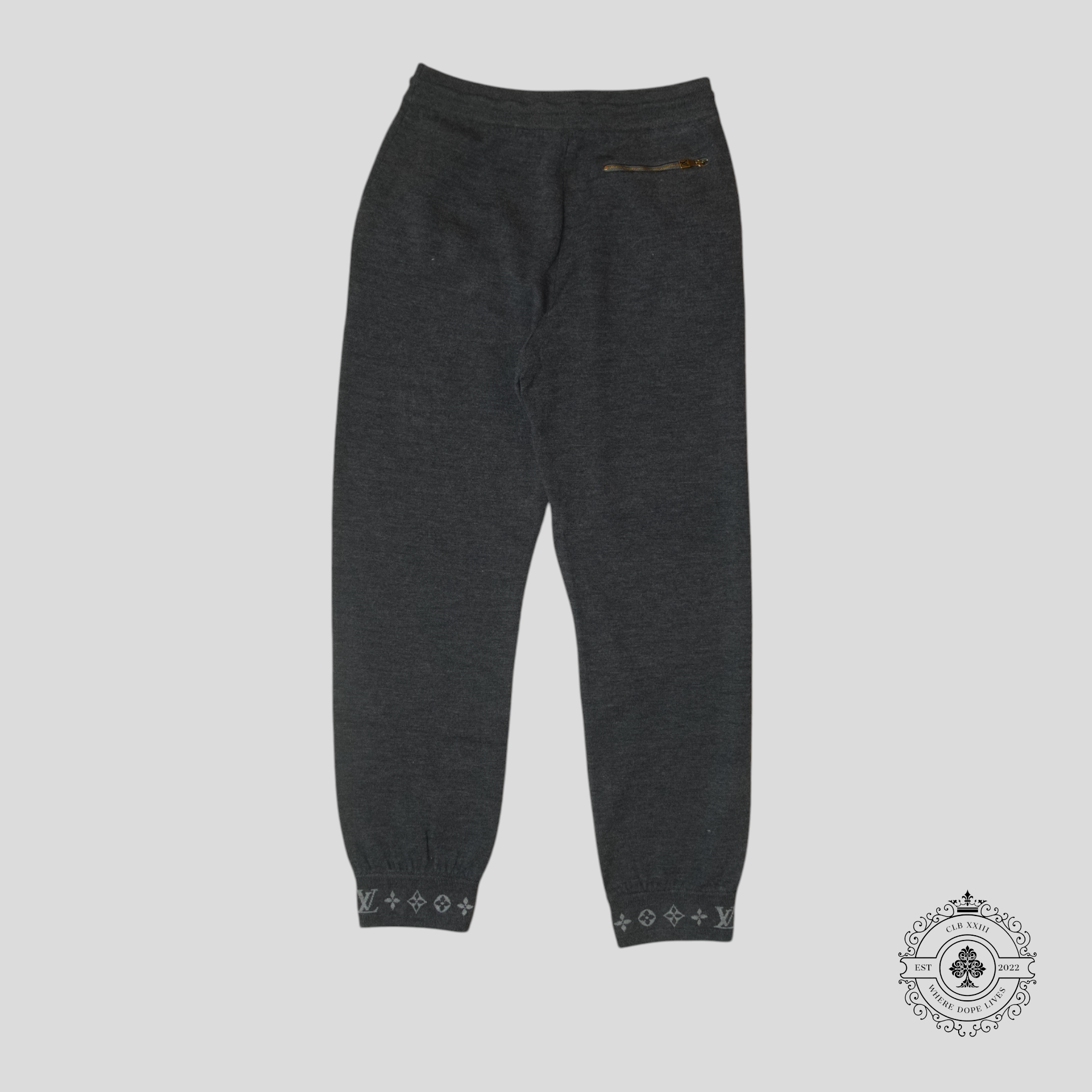 Louis Vuitton Monogram Ankle Cuff Wool Track Pants in Grey