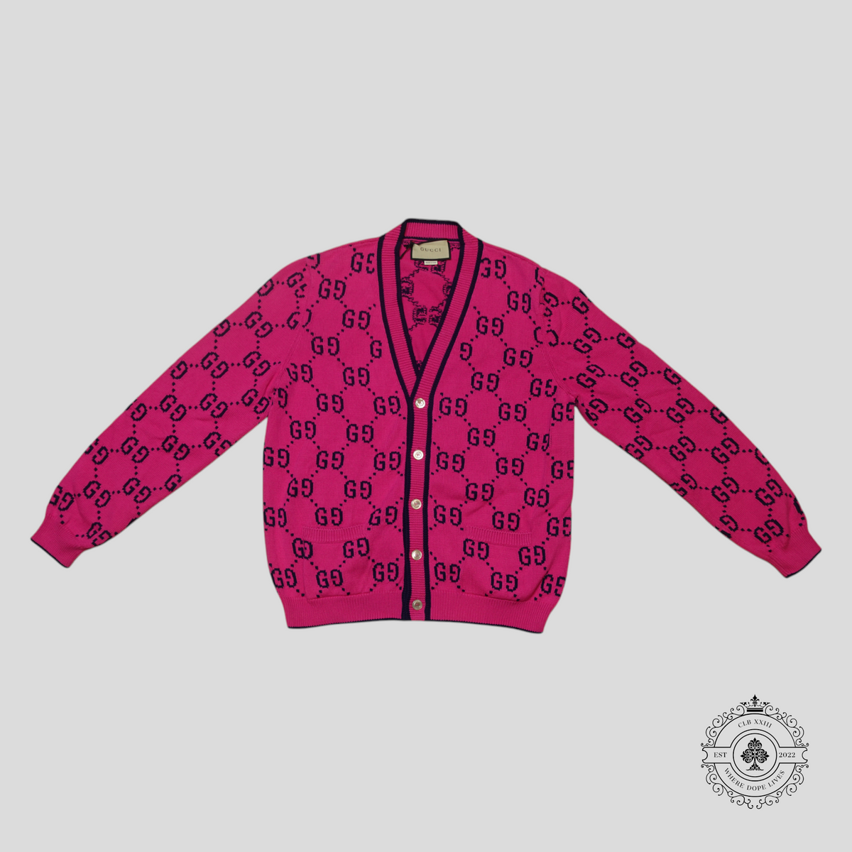 Gucci GG Jacquard Cardigan in Pink/Blue