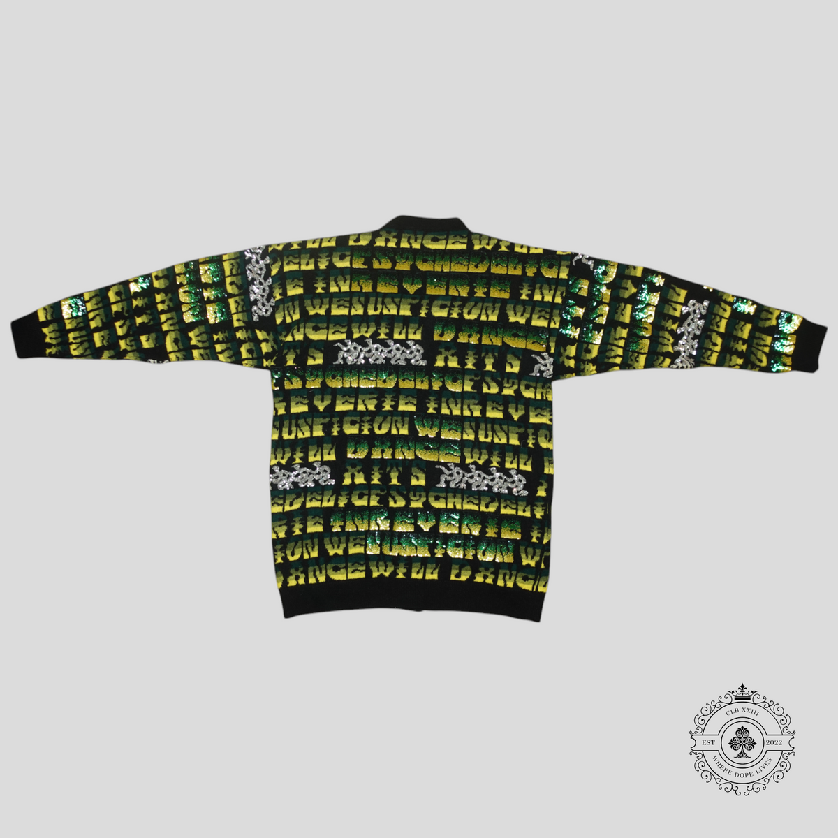 Celine Sequin Jacquard Knit Cardigan in Black/Green