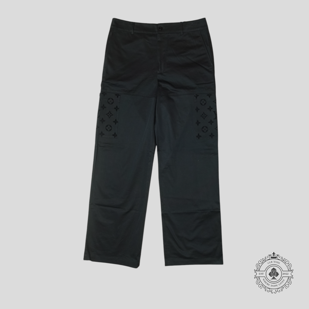 Louis Vuitton Monogram Flocked Cotton Workwear Pants in Black
