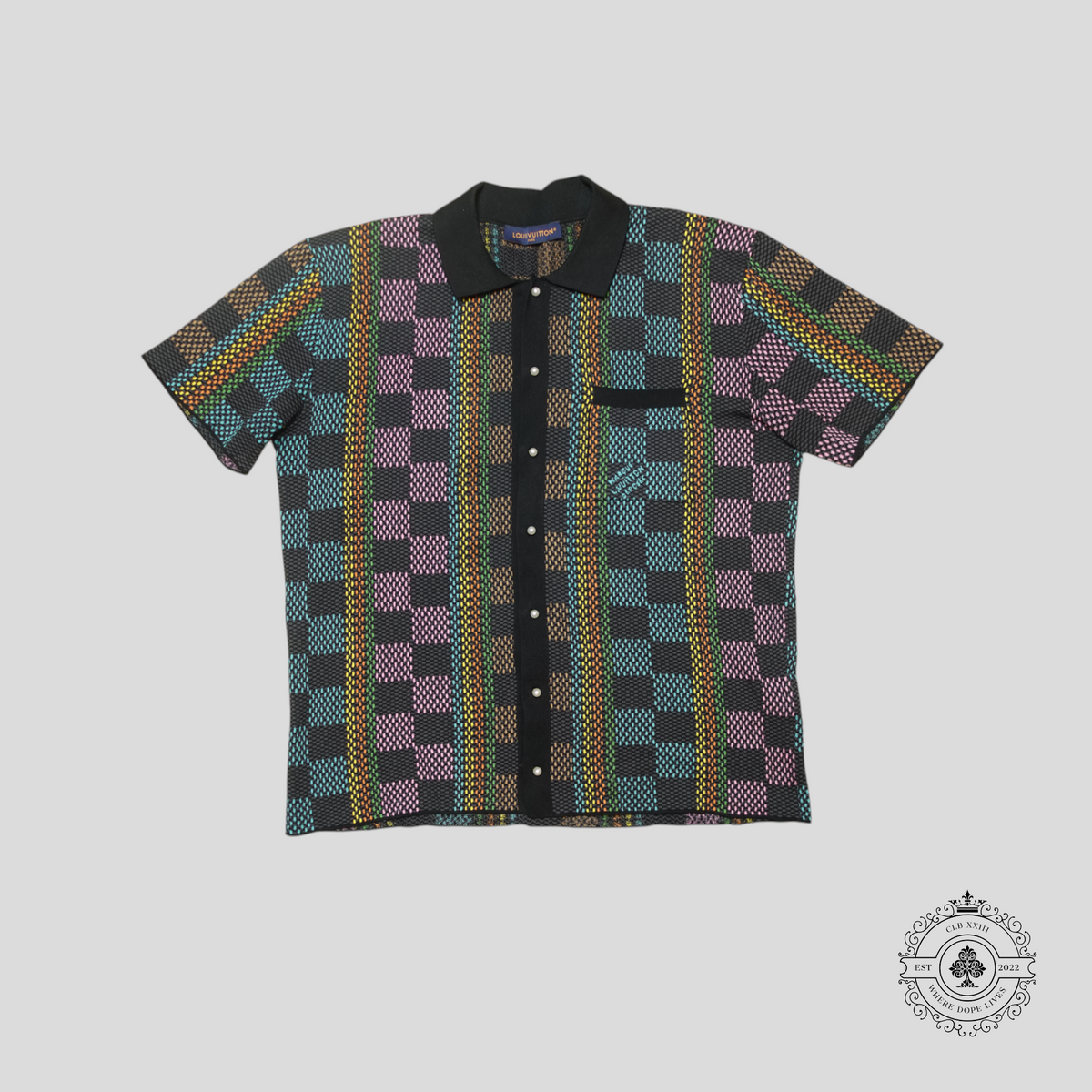 Louis Vuitton Damier Jacquard Pearl-Effect Button Up Knit Shirt