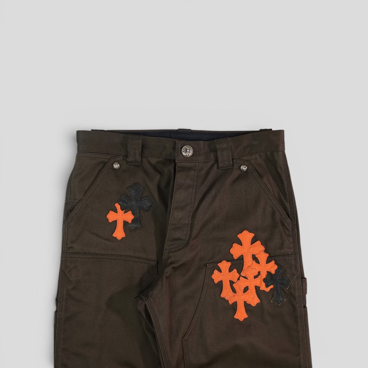 Chrome Hearts Cross Patch Carpenter Pants in Brown / Orange