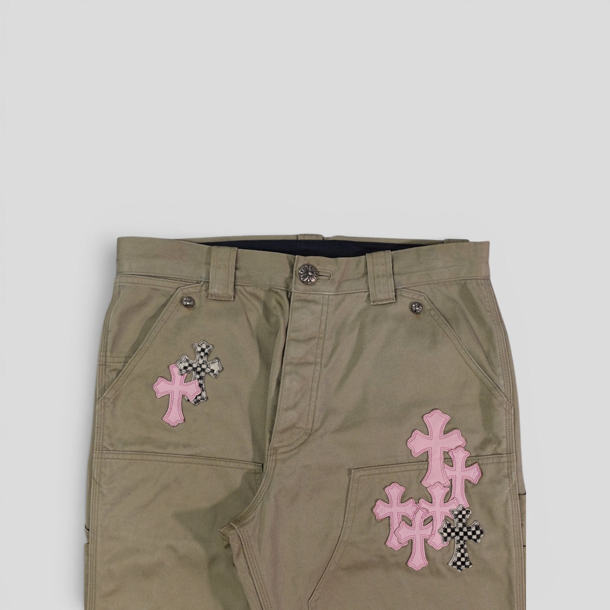 Chrome Hearts Cross Patch Carpenter Pants in Tan / Pink