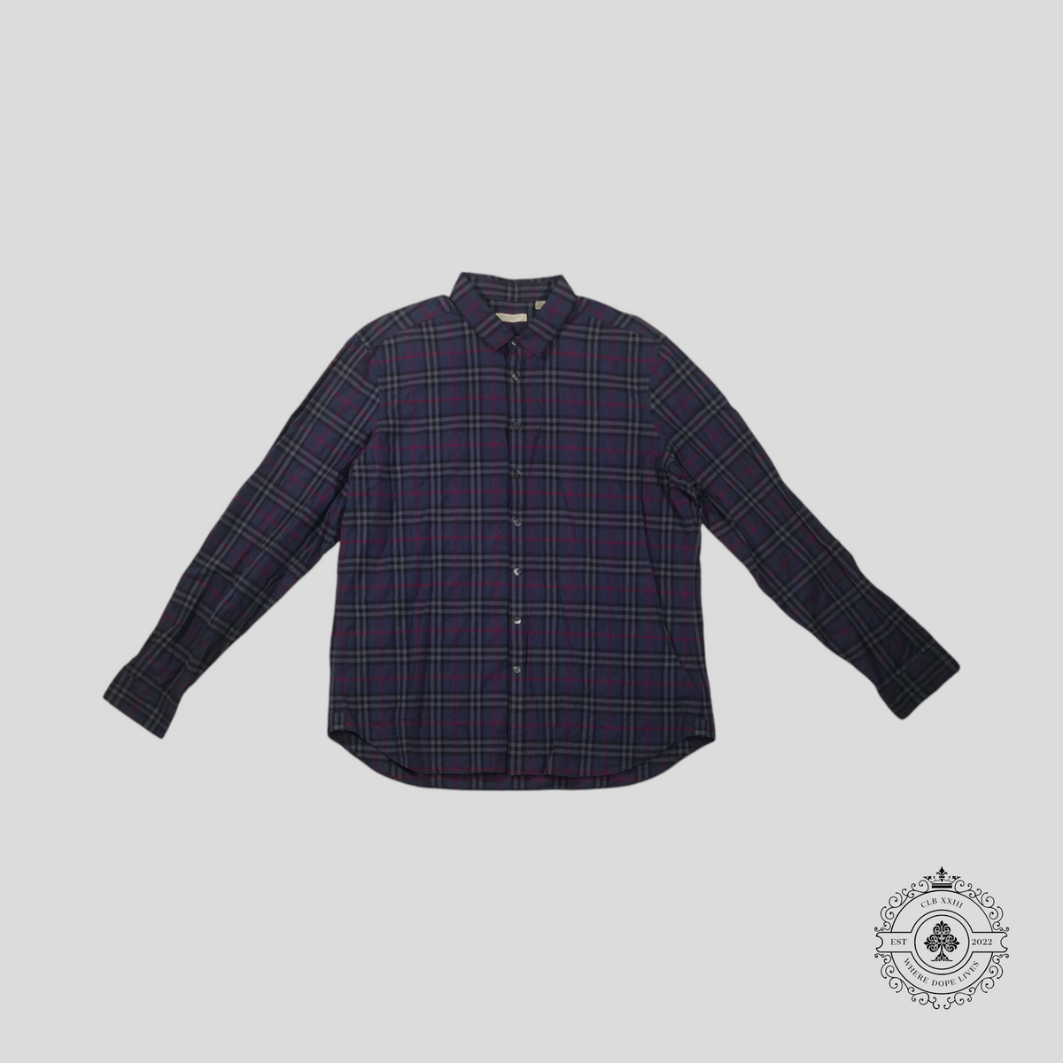 Burberry Cotton Check Shirt in Dark Blue/Red
