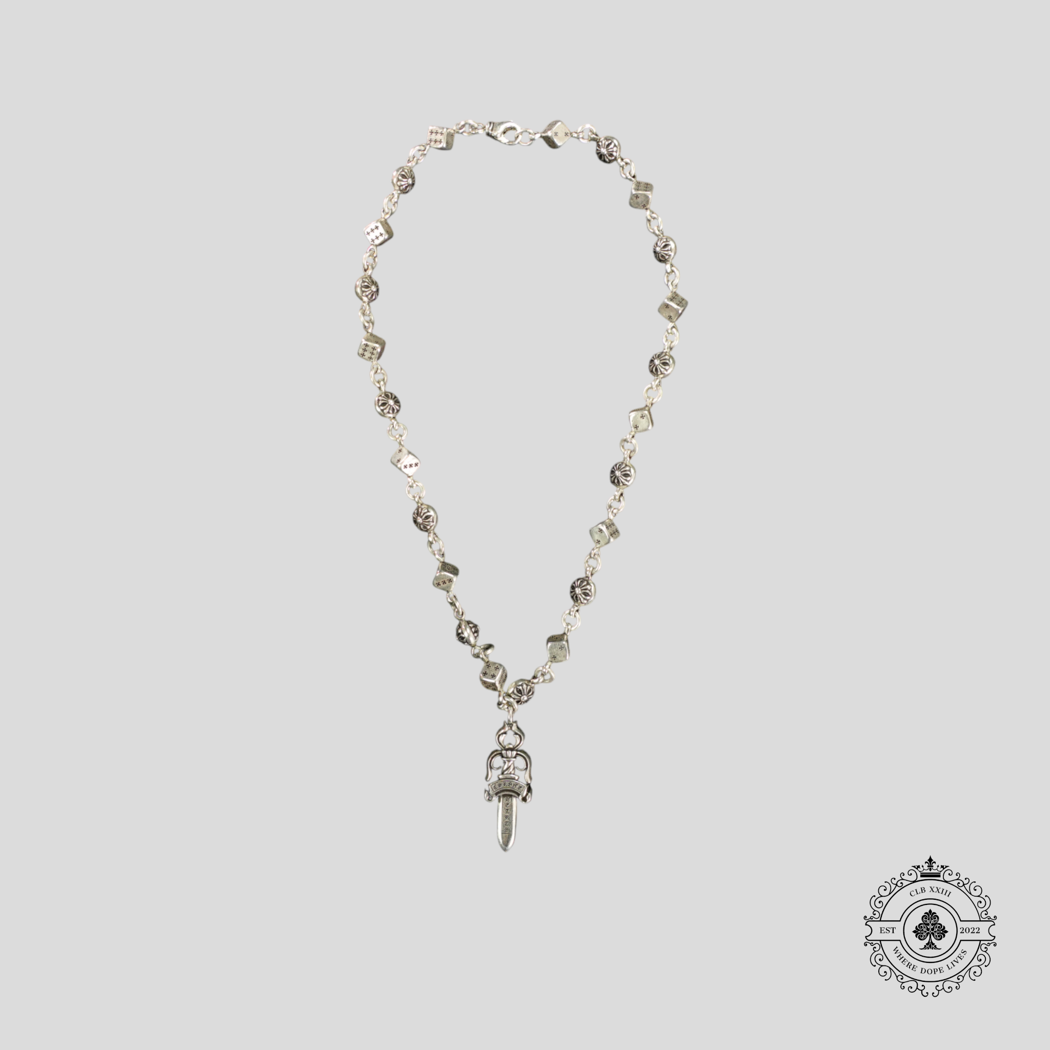 Chrome Hearts Dagger Pendant Dice Necklace in Silver