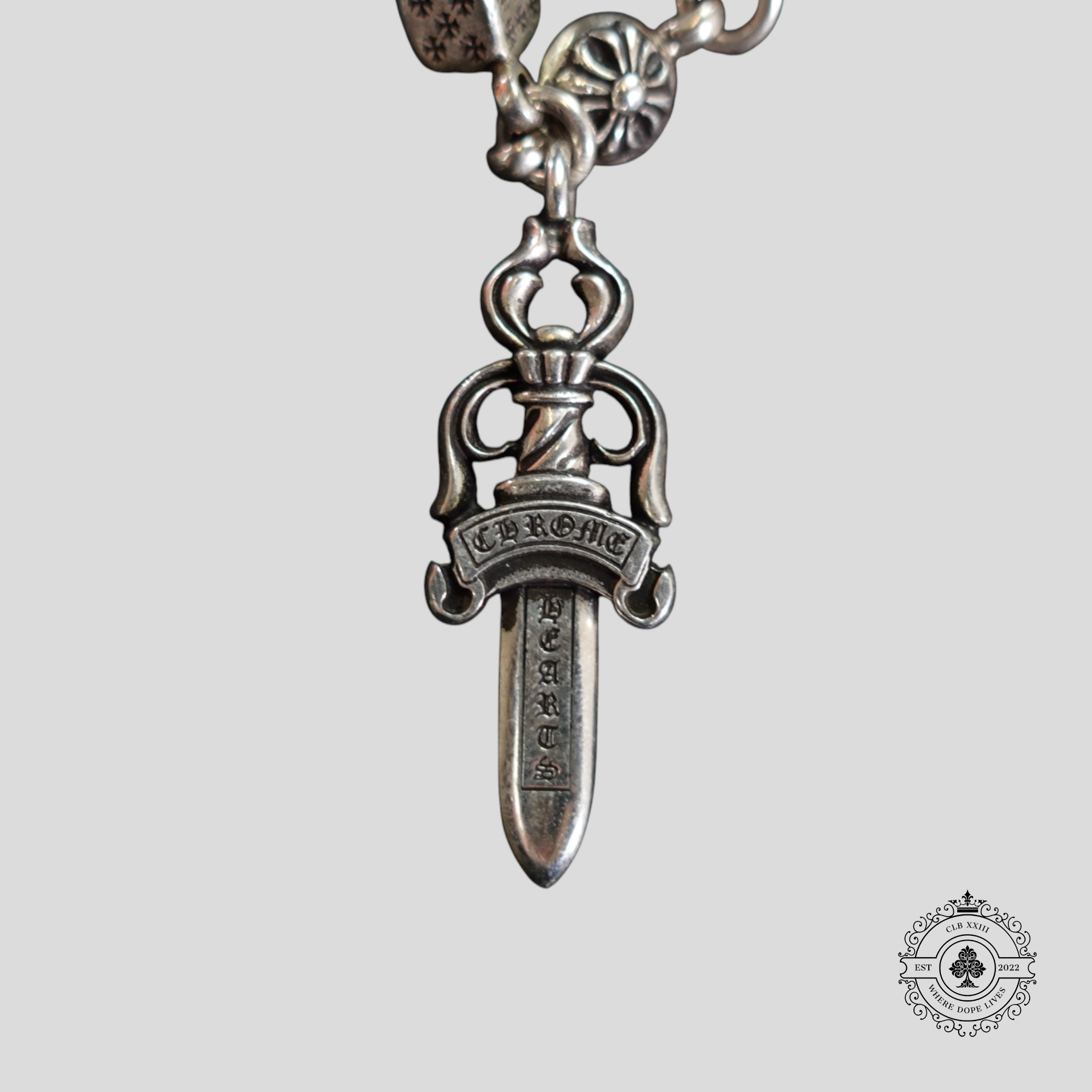 Chrome Hearts Dagger Pendant Dice Necklace in Silver