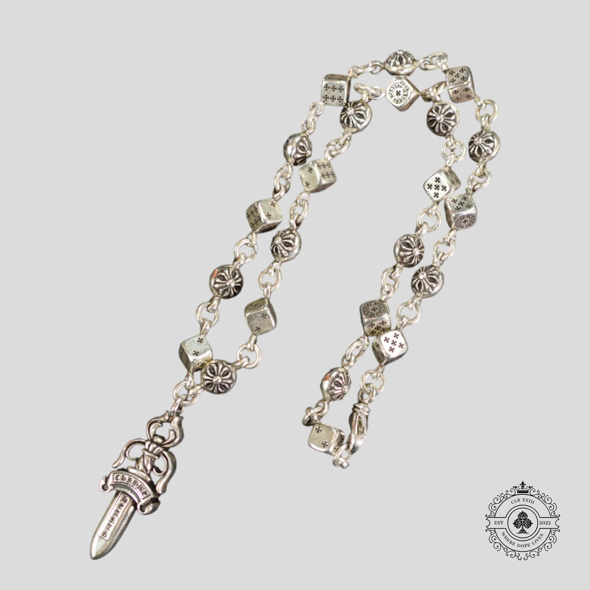 Chrome Hearts Dagger Pendant Dice Necklace in Silver