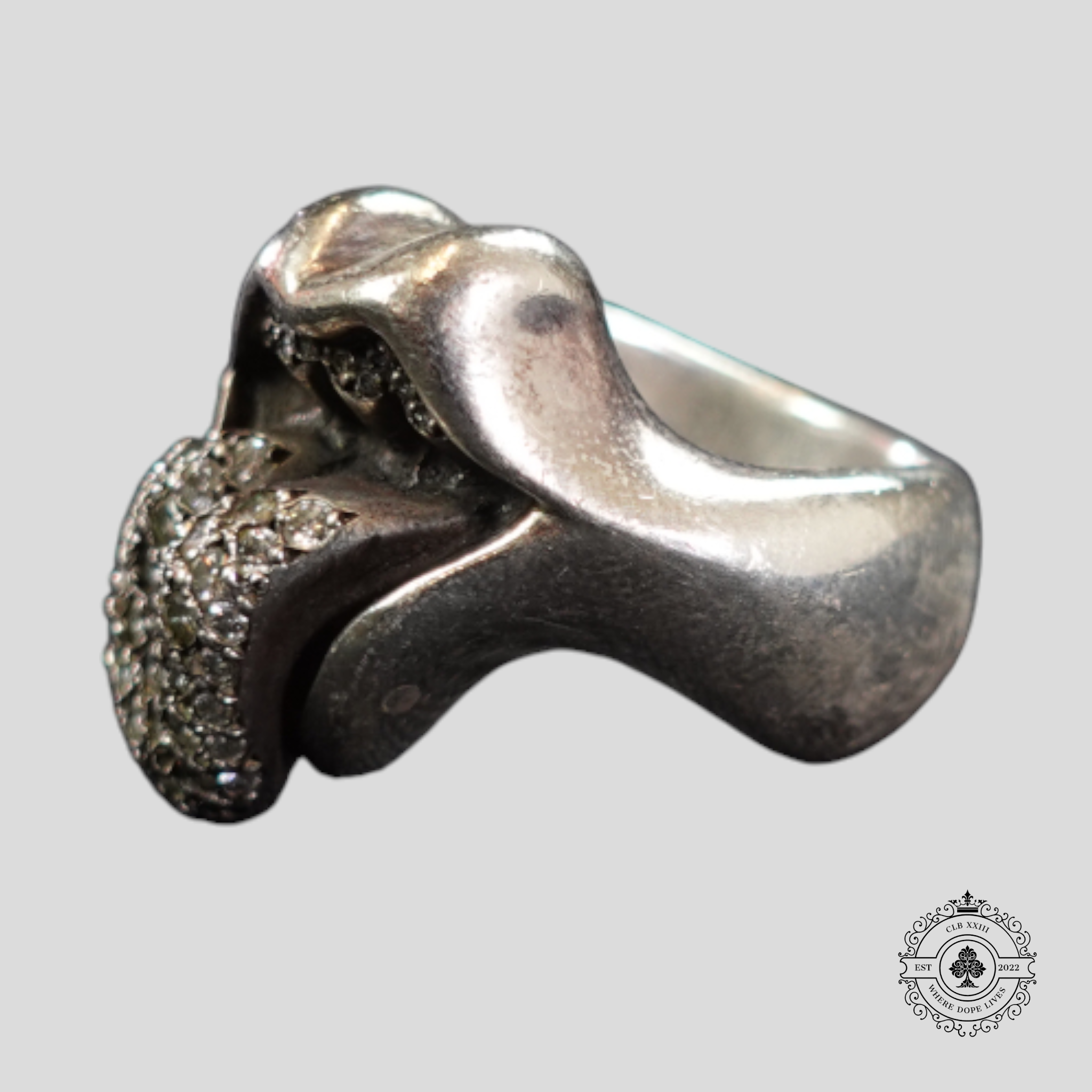 Chrome Hearts Diamond Embellished Rolling Stones Ring in Silver