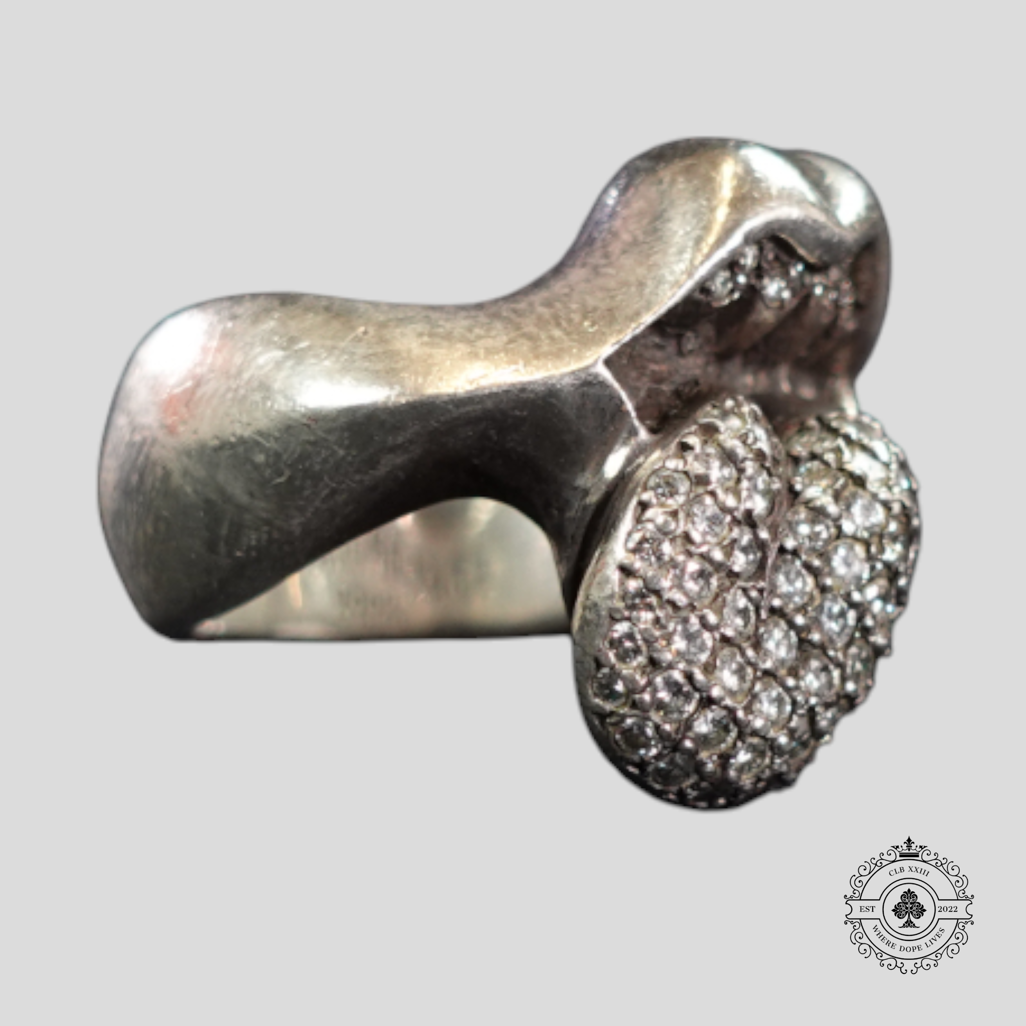 Chrome Hearts Diamond Embellished Rolling Stones Ring in Silver