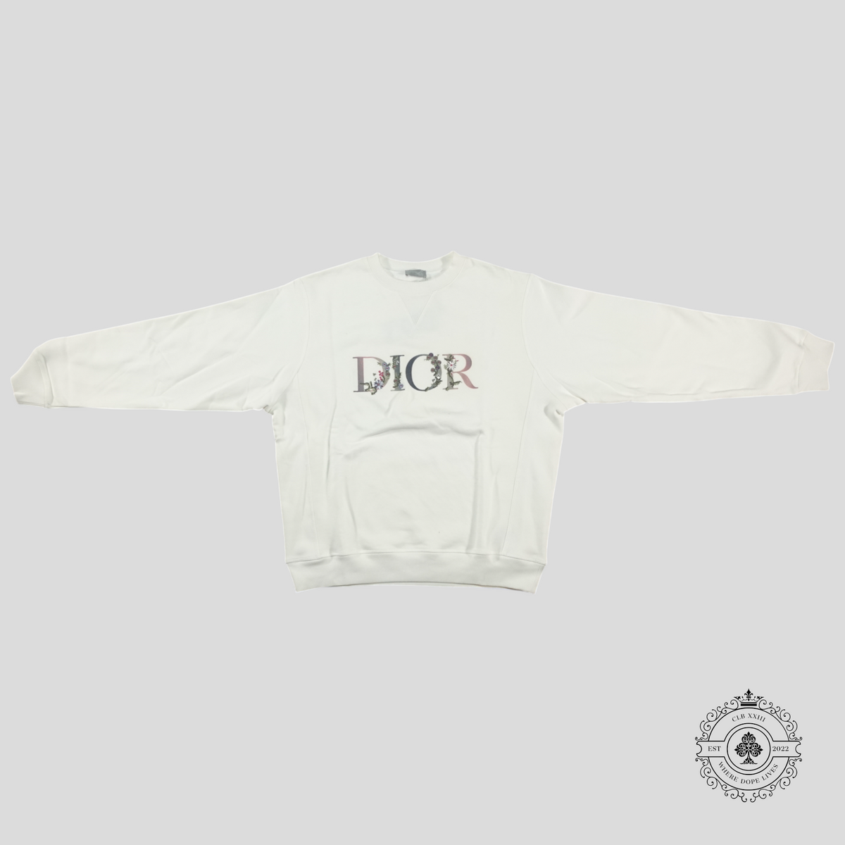 Dior Floral Logo Embroidered Crewneck in White