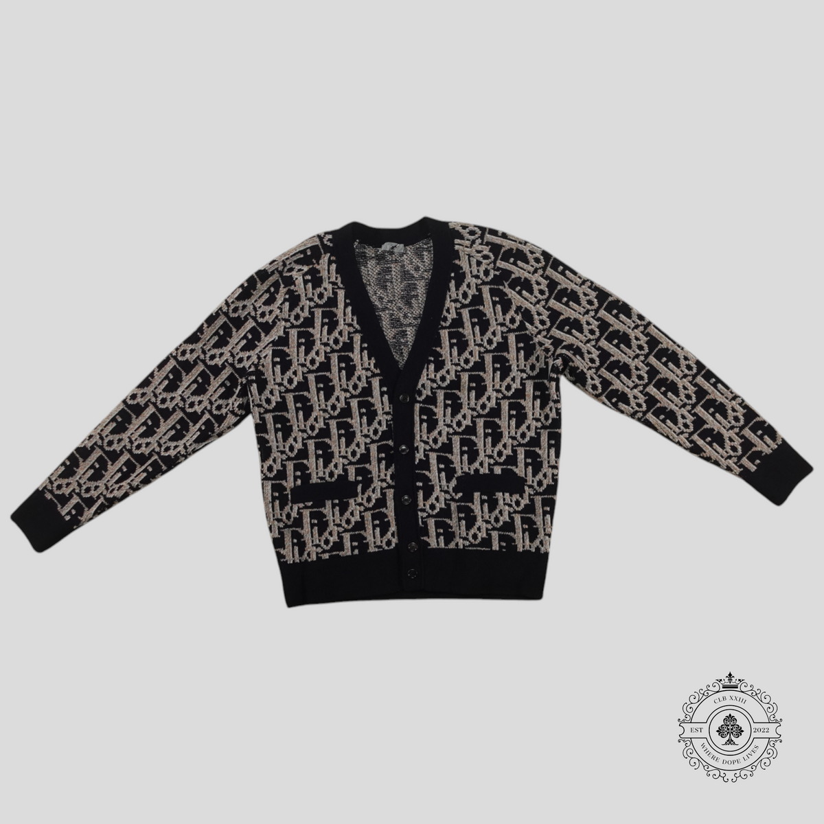 Dior Oblique Jacquard Knit Cardigan in Black/Brown