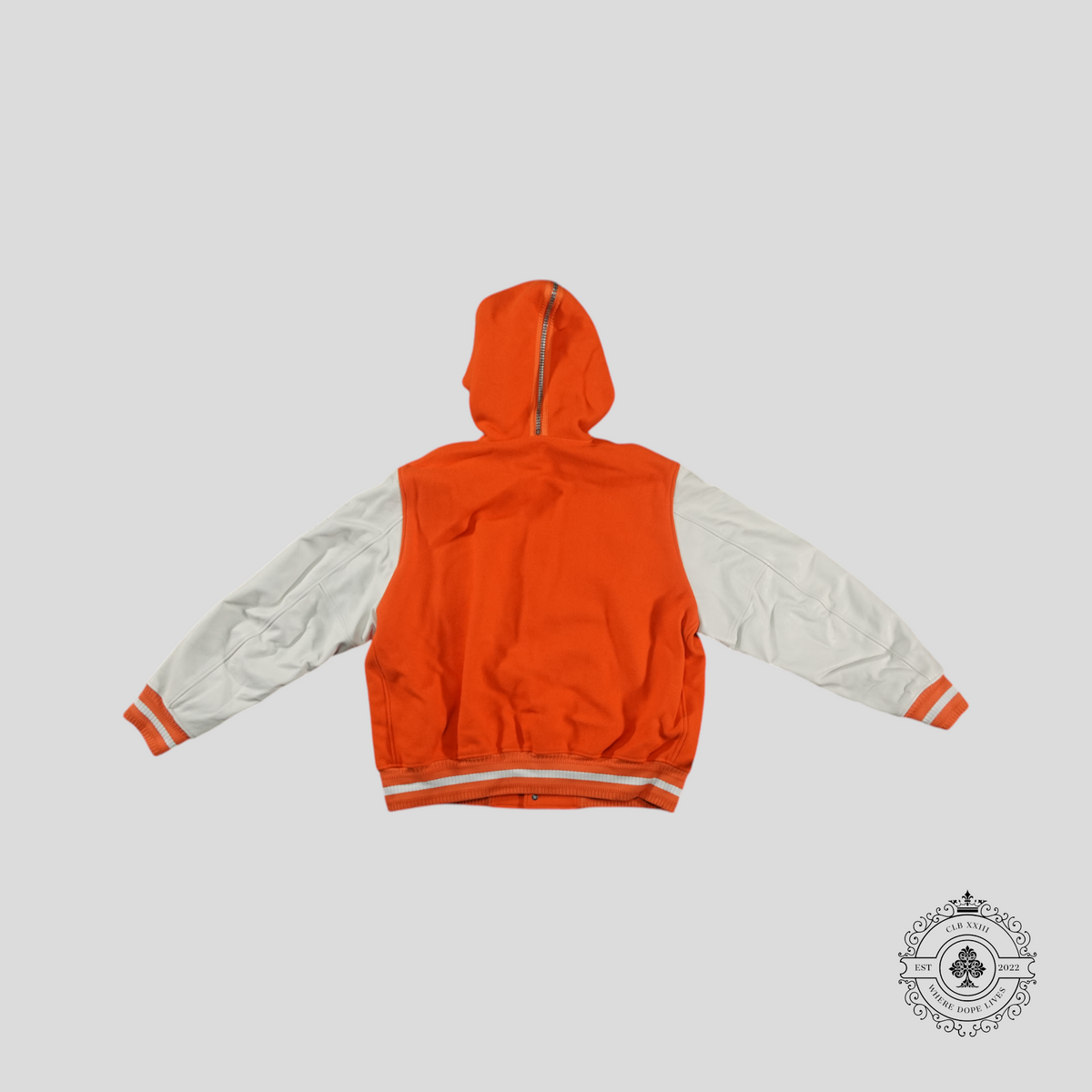 Givenchy Hooded Varsity Jacket in Orange/White
