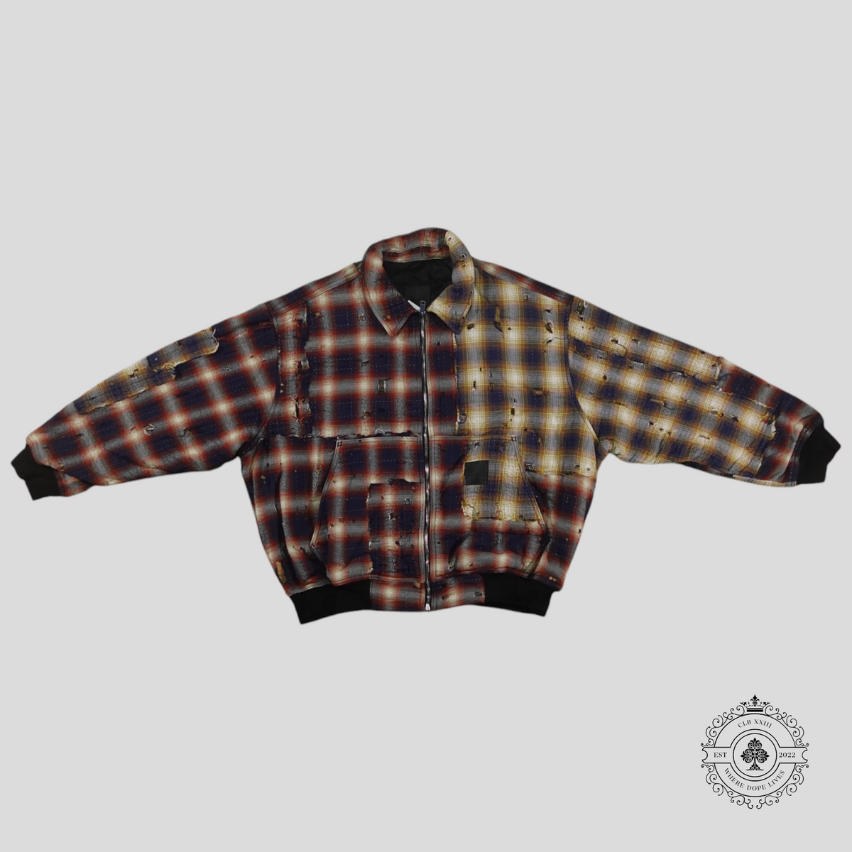 Givenchy Checked Distressed Bomber in Brown/Black