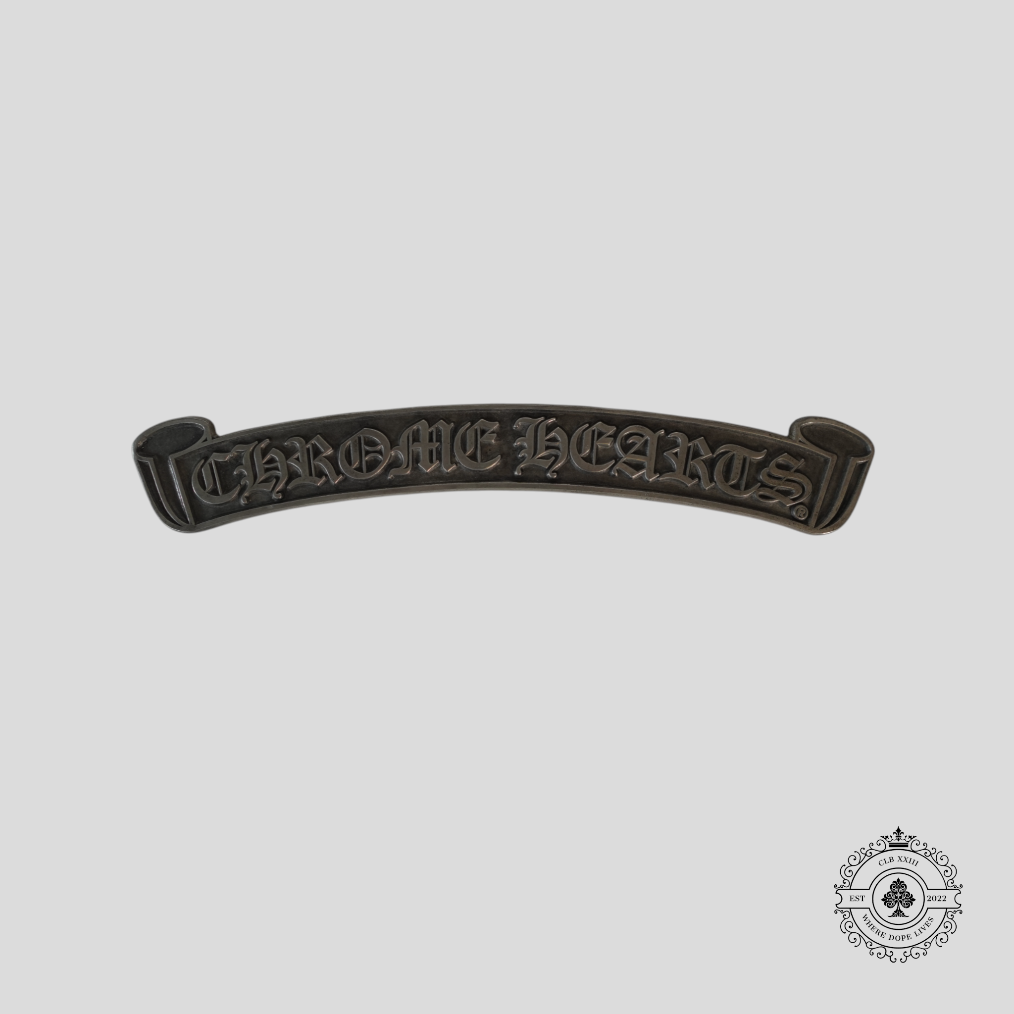 Chrome Hearts Scroll Logo Plaque in Silver Color