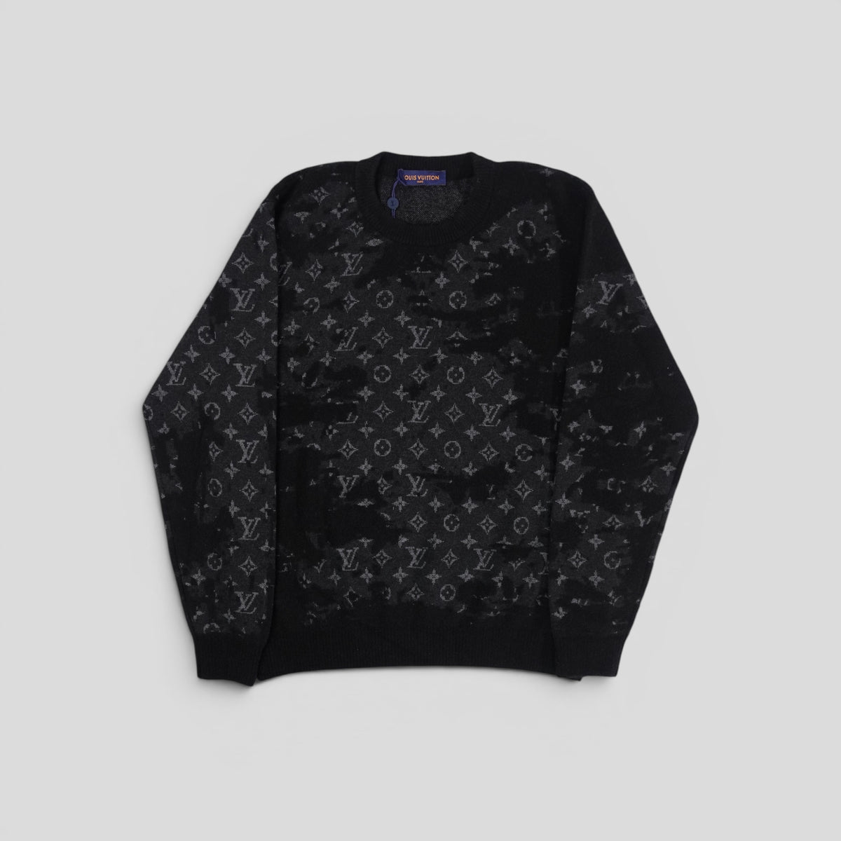 Louis Vuitton Distressed Flock Monogram Sweater in Black