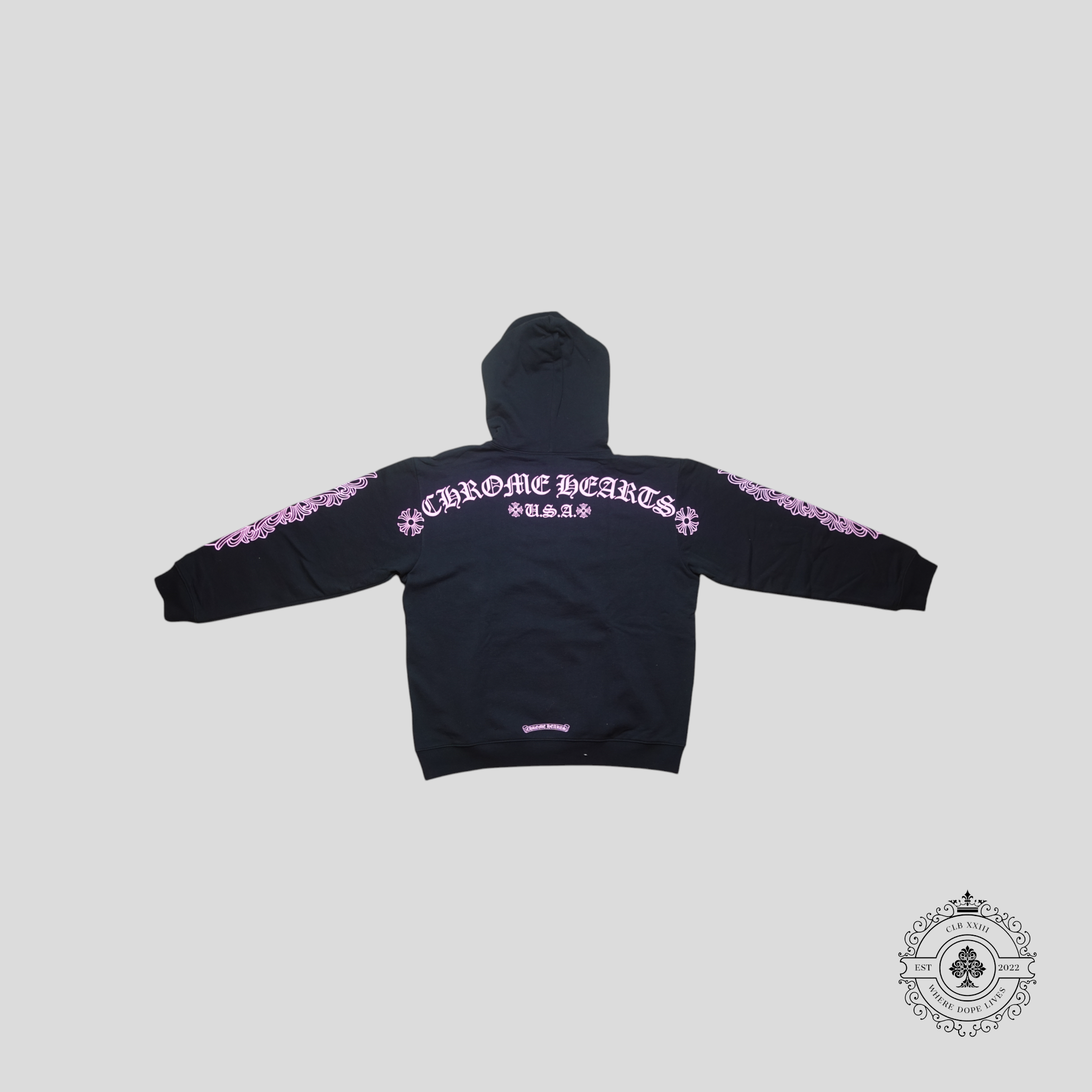 Chrome Hearts Scroll Logo Hoodie in Black/Pink