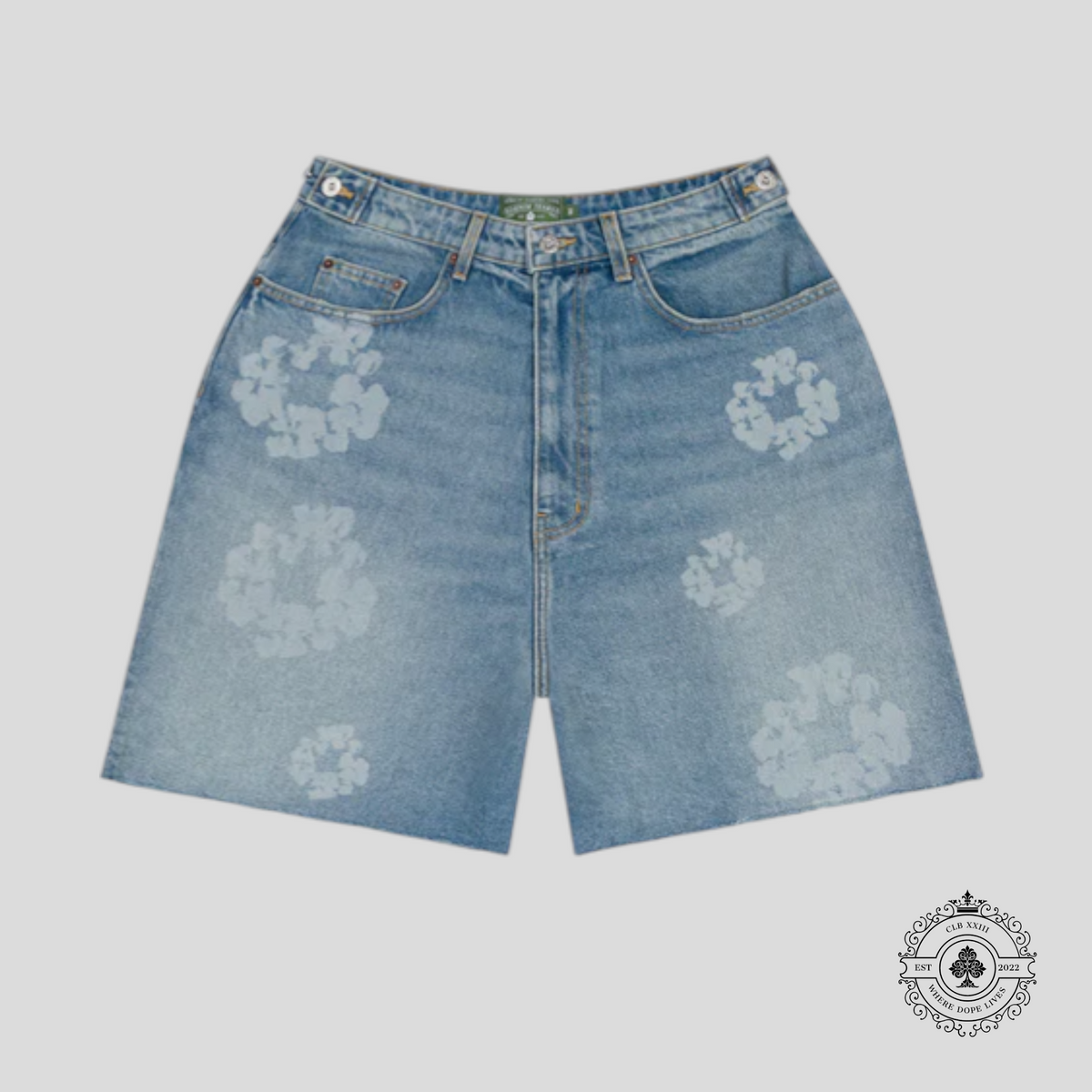Denim Tears Laser Wreath Jean Shorts in Light Wash