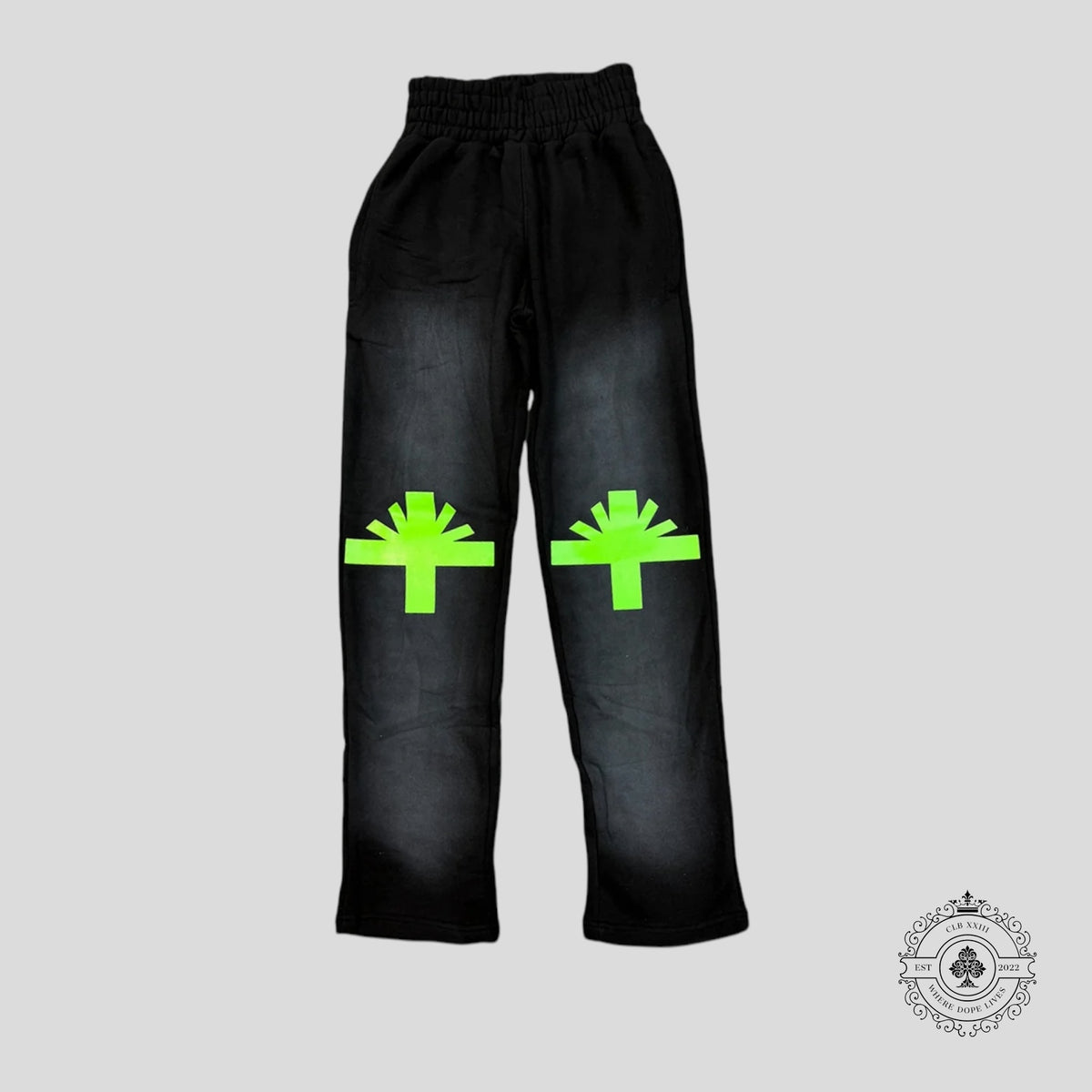 VERTABRAE Knee Logo Sweatpants Washed Black/Neon Green