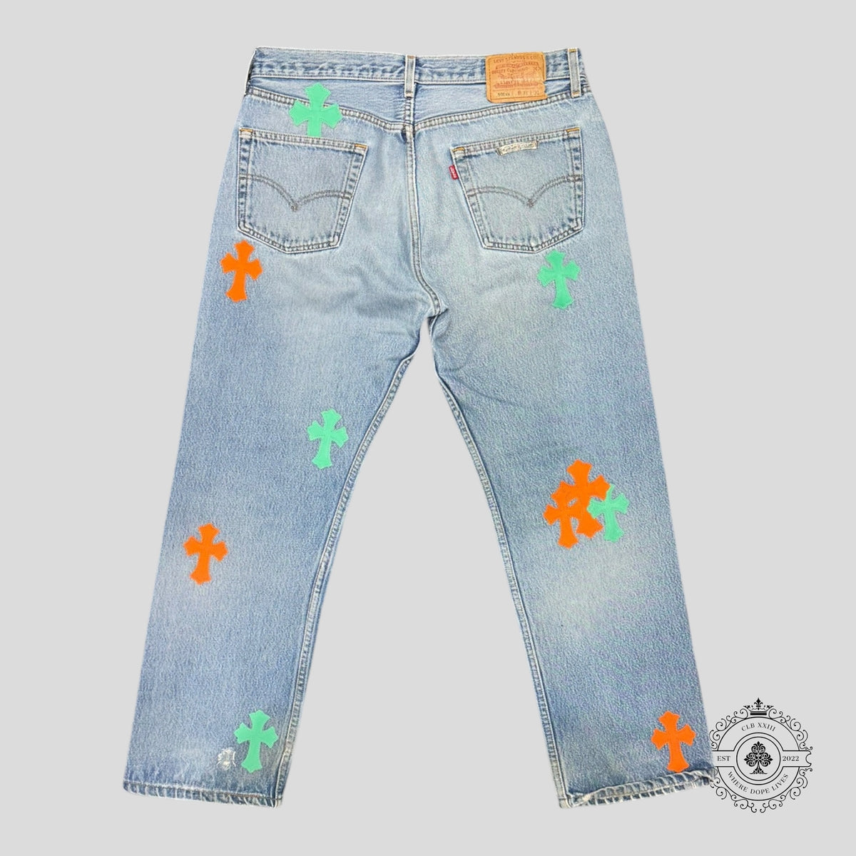 Chrome Hearts Cross Patch Jeans in Green / Orange