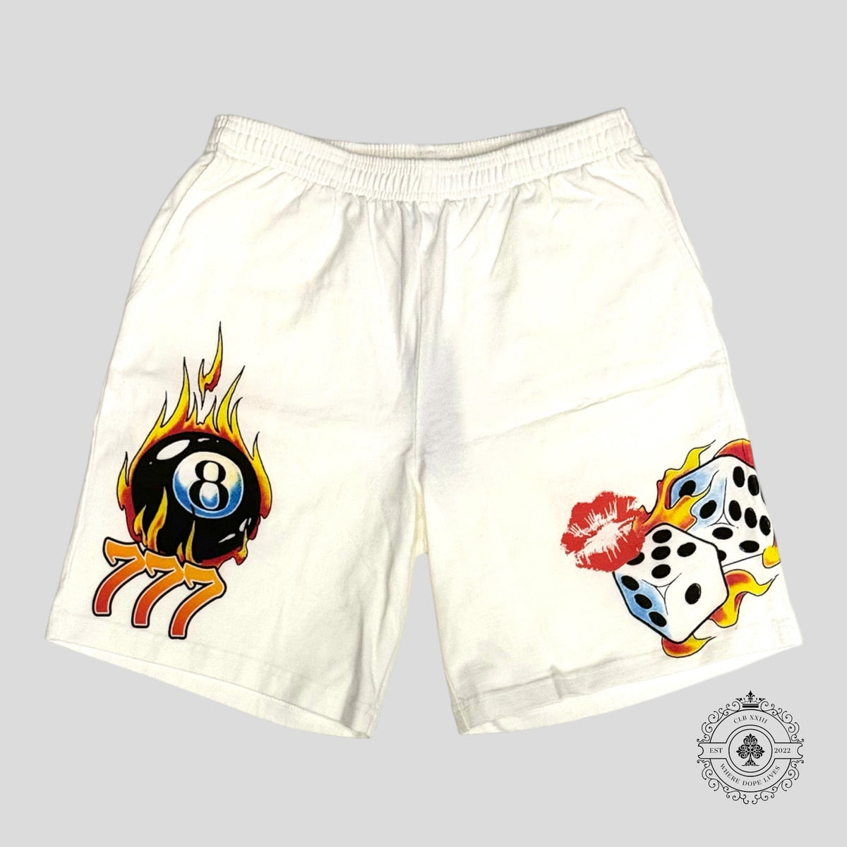 High Rollers 8 Ball Shorts in White