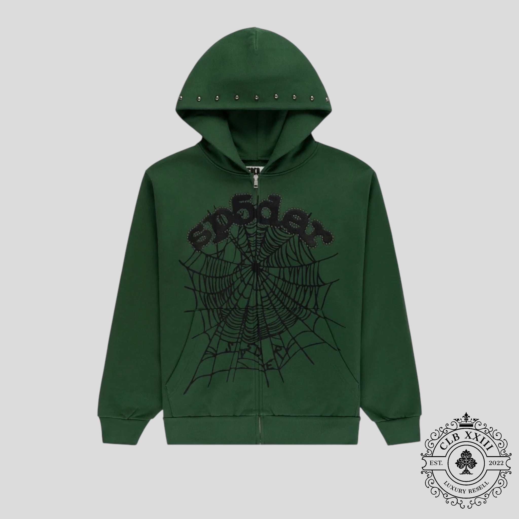 SP5DER OG Web Studded Zip Hoodie in Green