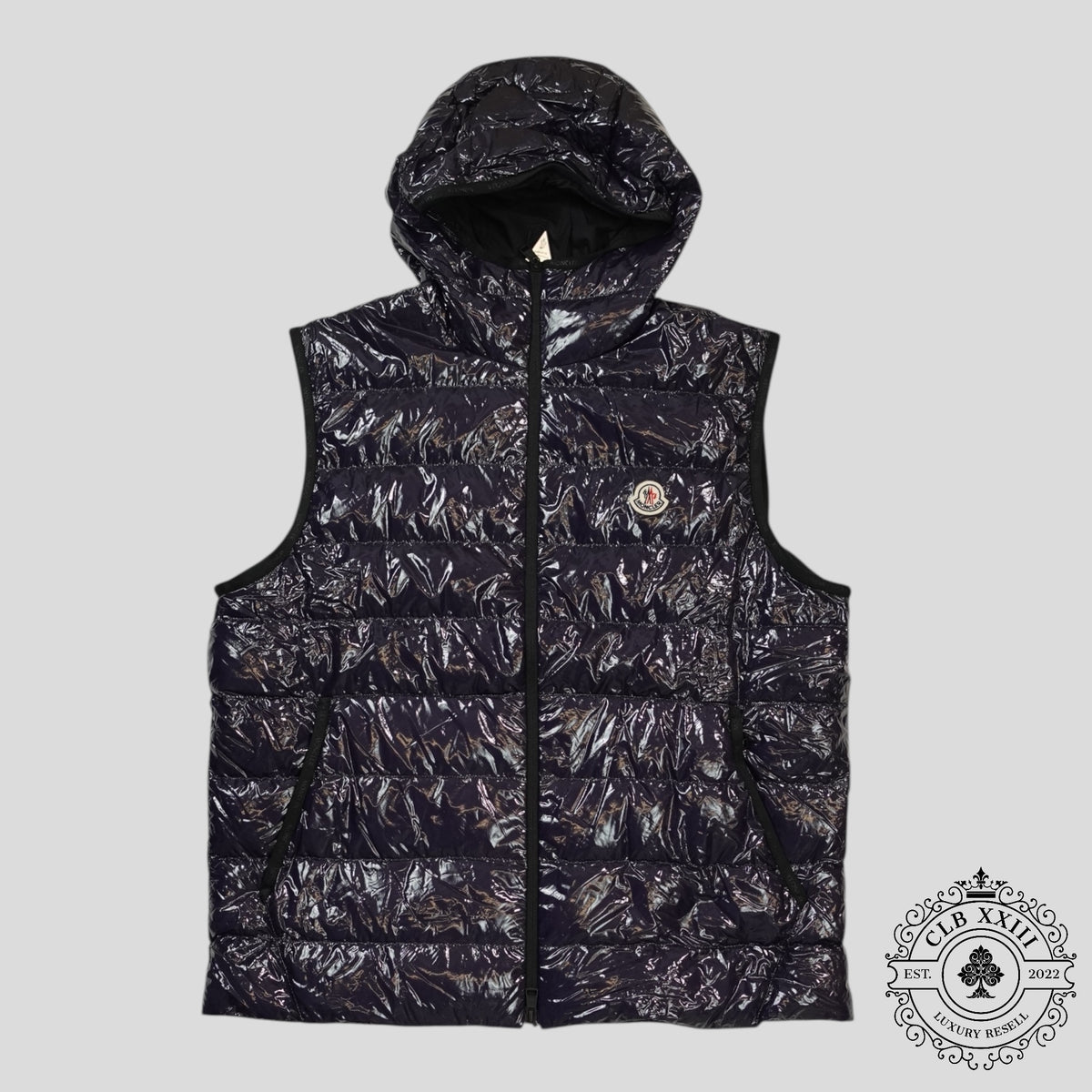 Moncler Hooded Puffer Vest in Navy Blue