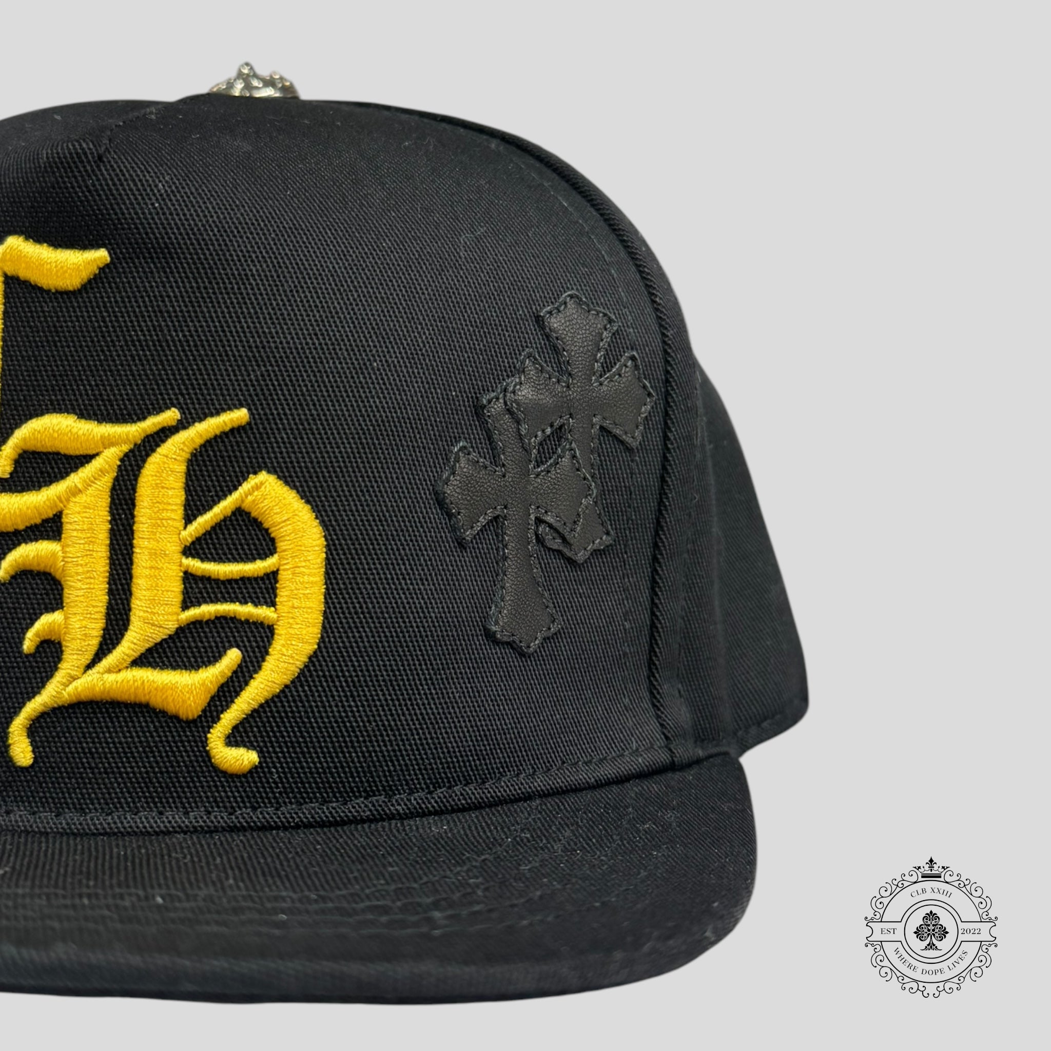 Chrome Hearts Leather Cross Patch Hat in Black / Gold